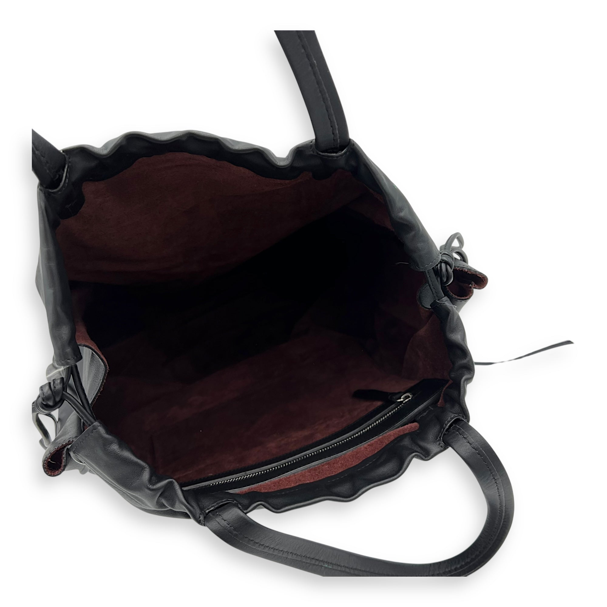 Drawstring Top Handle Bag Black in Calfskin, Silver hardware - Image 10
