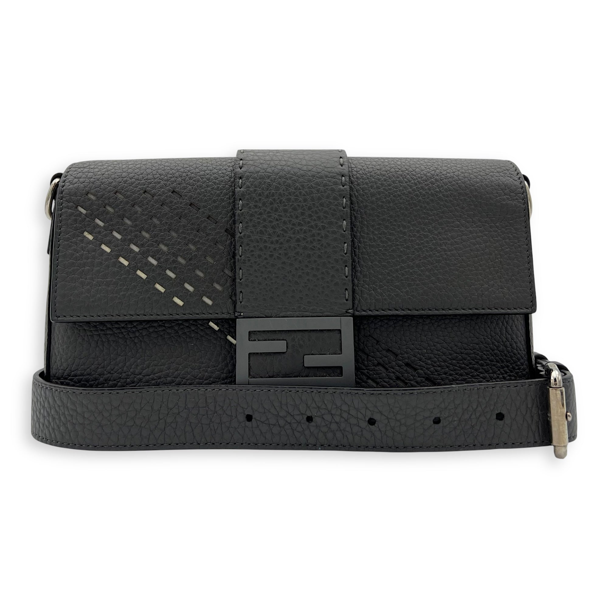 Baguette Crossbody Bag Grey in Calfskin, Silver hardware - Image 10