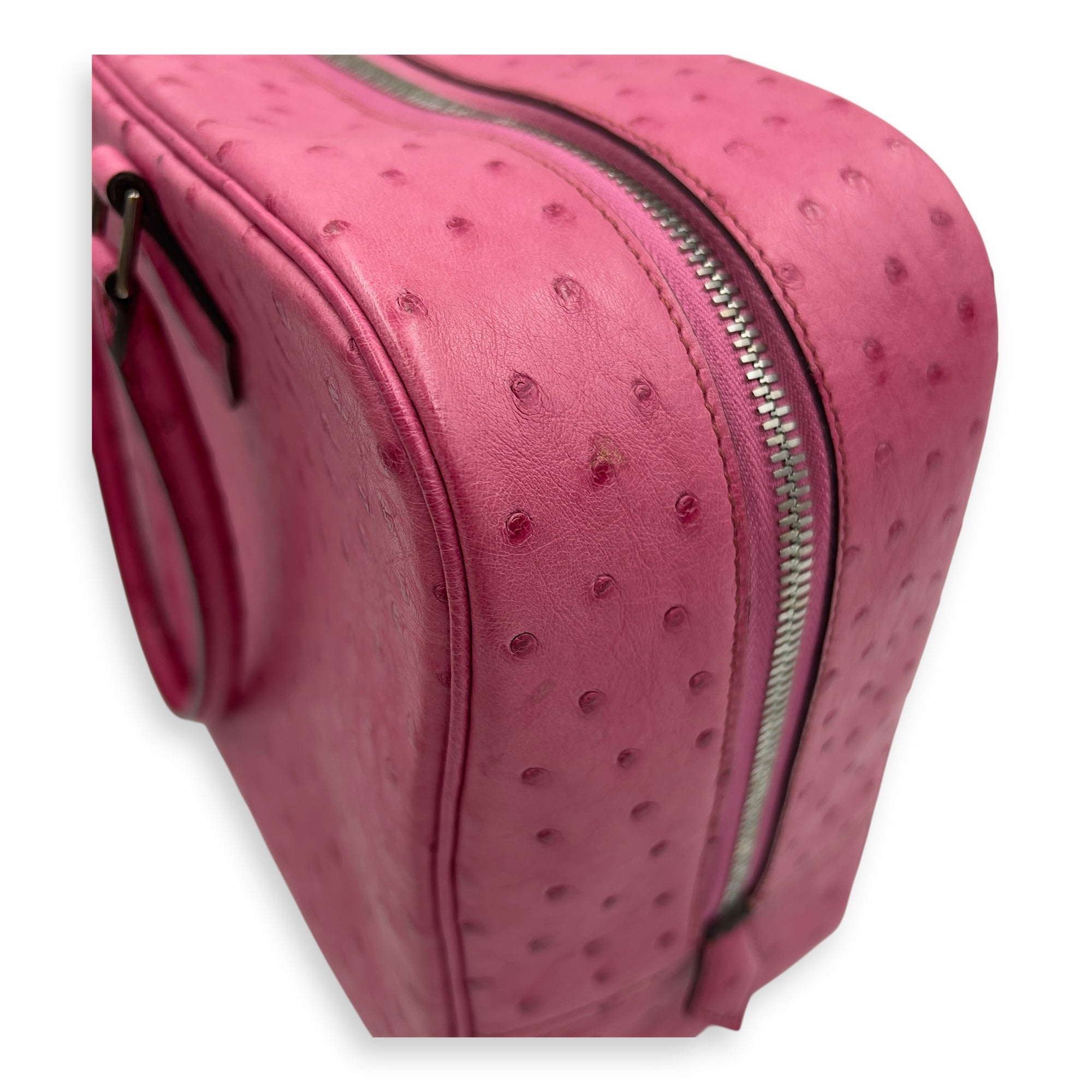 Plume 32 Fuchsia Top Handle Bag in Ostrich, Gold hardware - Image 8