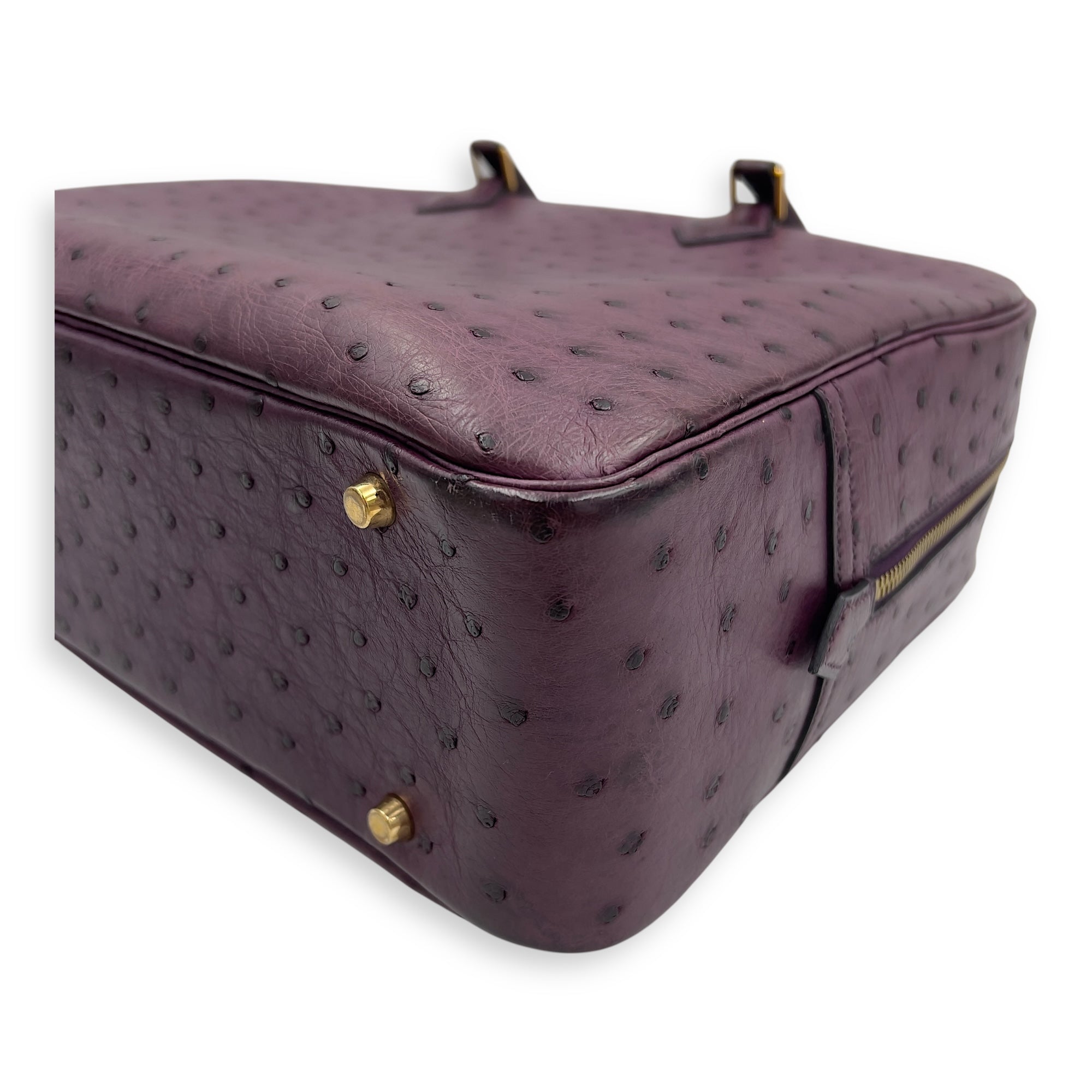 Plume 35 Purple Top Handle Bag in Ostrich, Gold hardware - Image 8