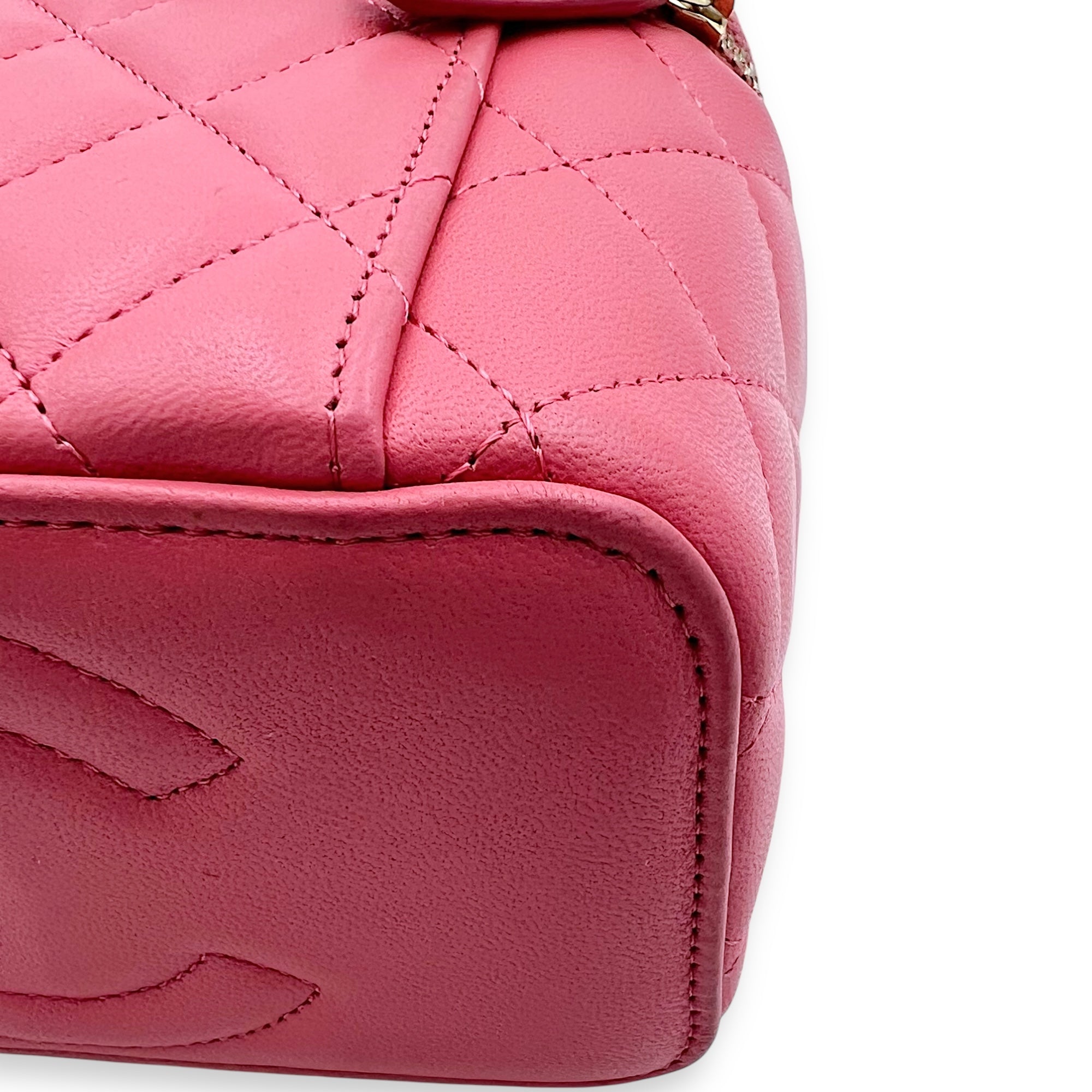 Vanity Top Handle Bag Pink in Lambskin, Gold hardware - Image 10