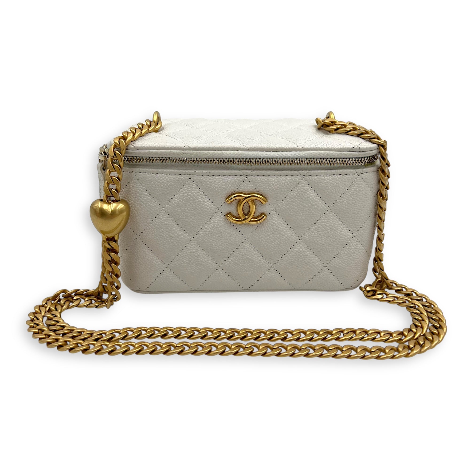 Pearl Crush White Vanity Bag in Caviar Leather, Gold hardware - Image 8