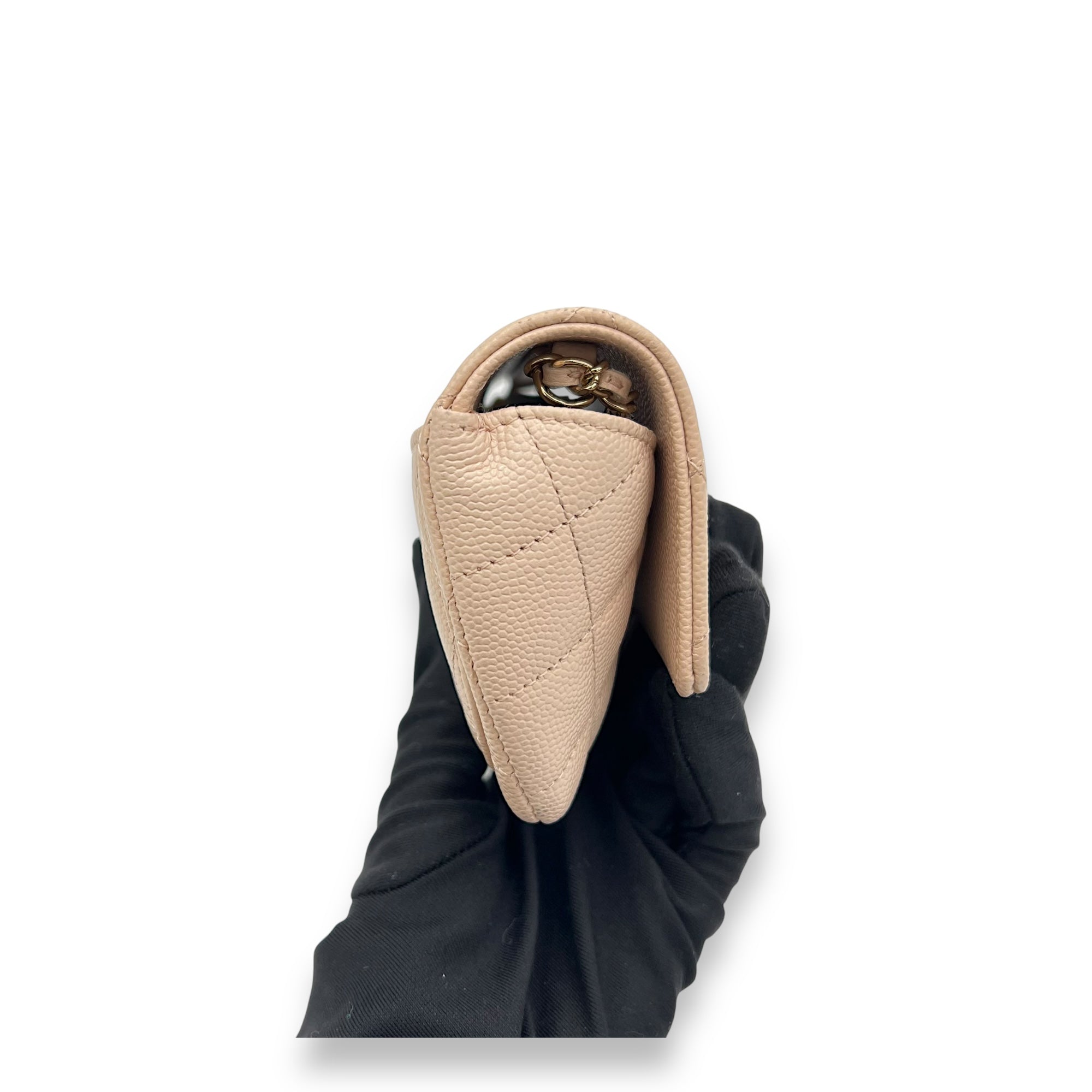 Sunglasses Case Crossbody Bag Beige in Caviar Leather, Light Gold hardware - Image 4