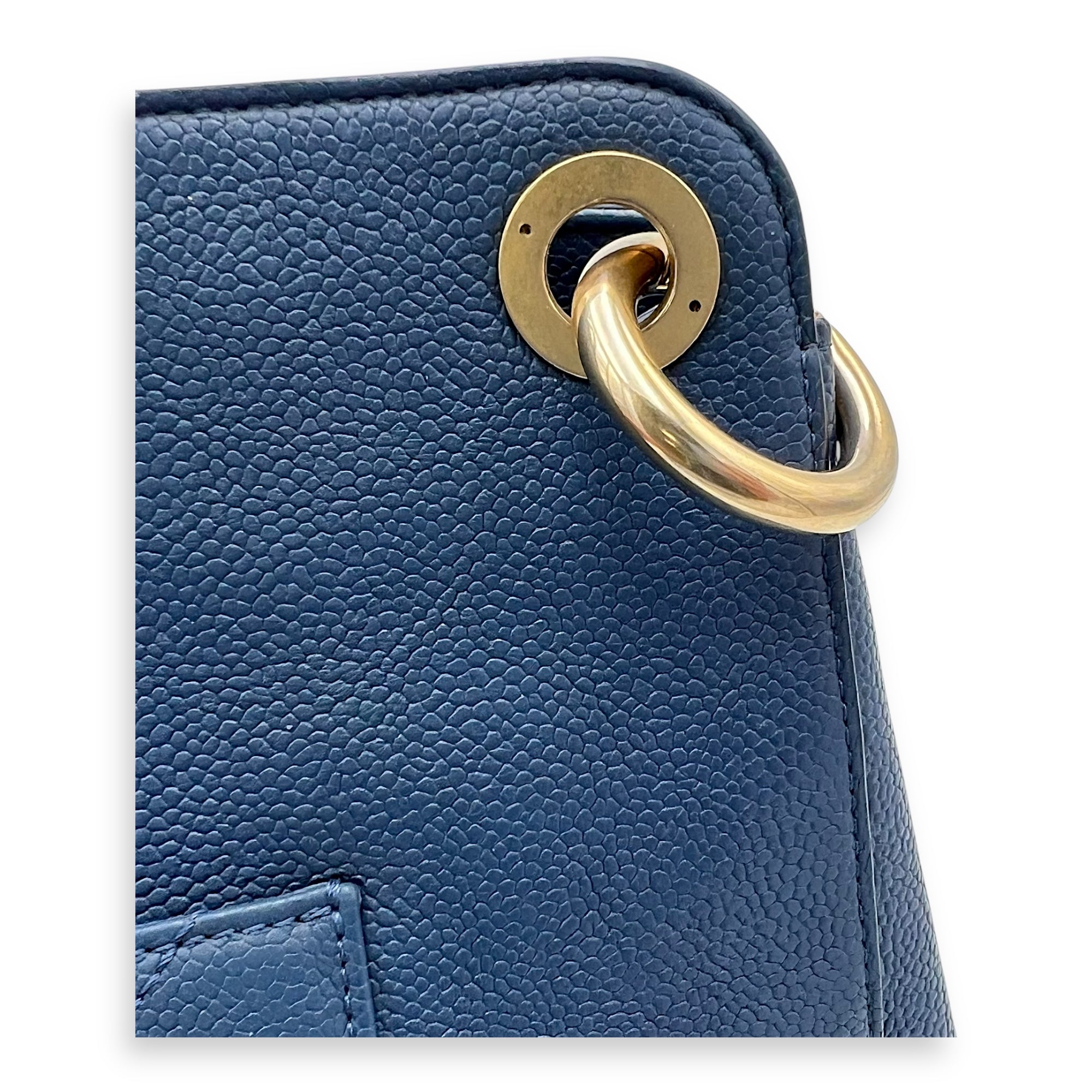 CC Lock Top Handle Bag Blue in Caviar Leather, Gold hardware - Image 12