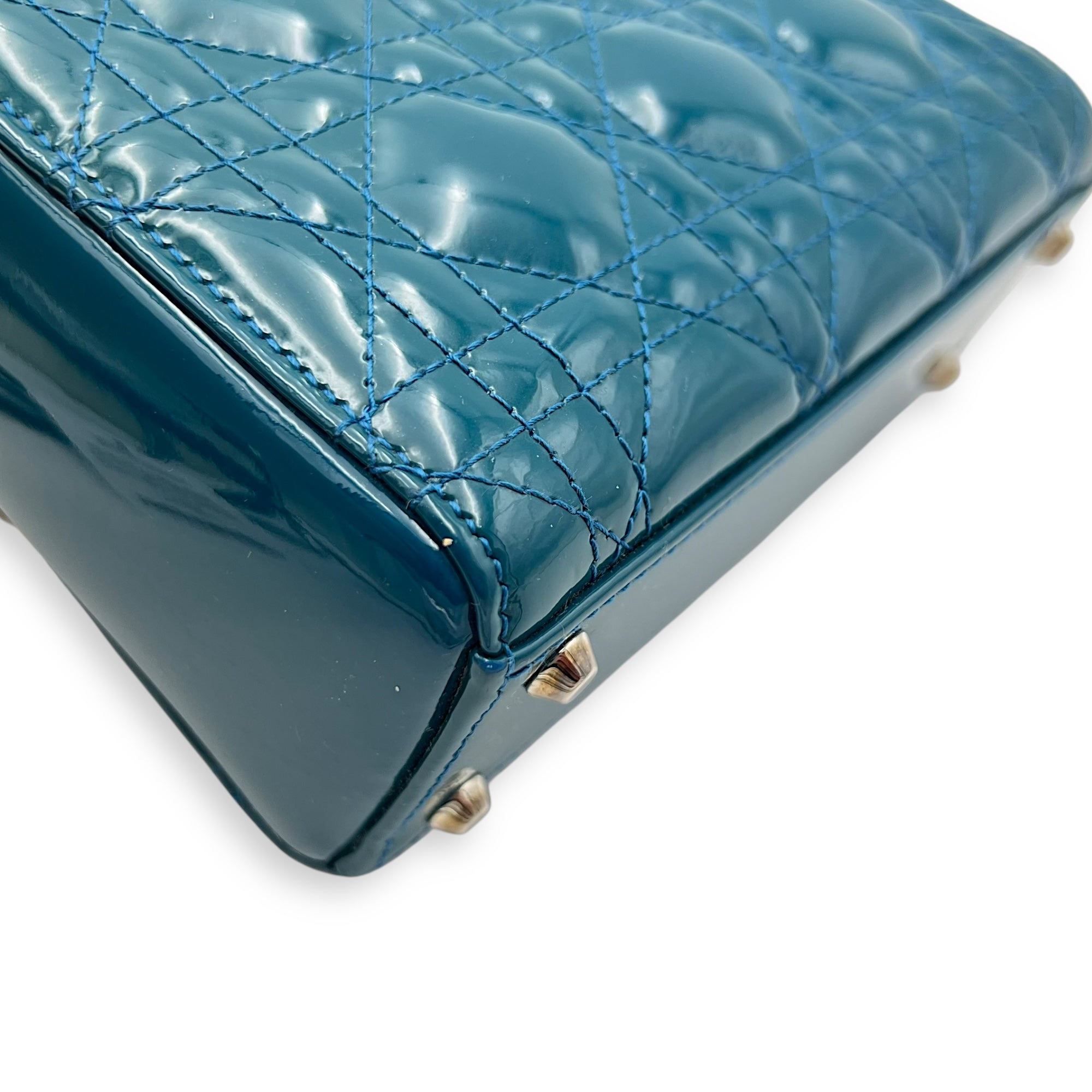 Lady Dior Mini Blue Top Handle Bag in Patent Leather, Silver hardware - Image 10