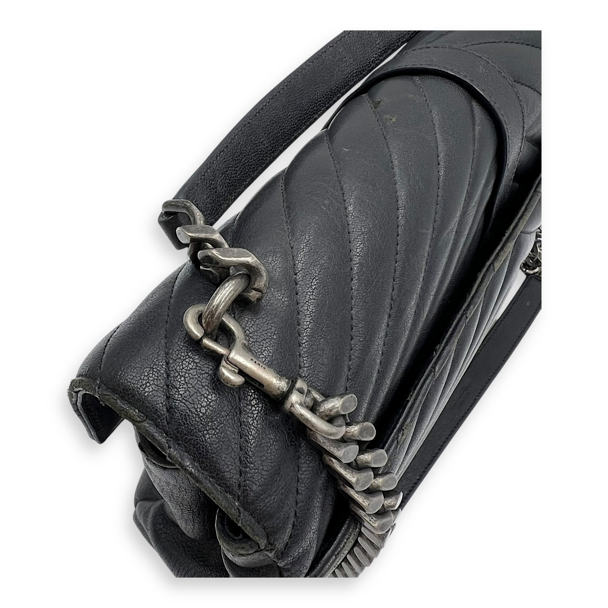 College Large Grey Shoulder Bag in Calfskin, Silver hardware - Image 10