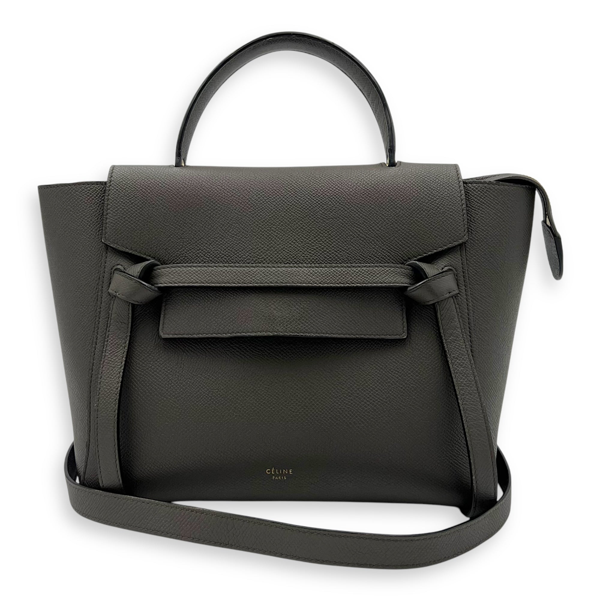 Belt Bag Top Handle Bag Micro Grey in Calfskin, Gold hardware - Image 12