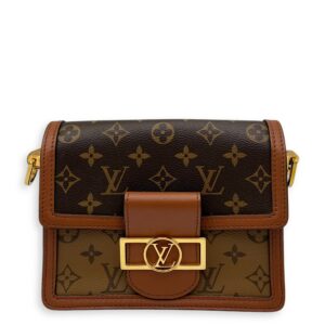 Dauphine Reverse Mini Crossbody bag in Monogram coated canvas, Gold Hardware