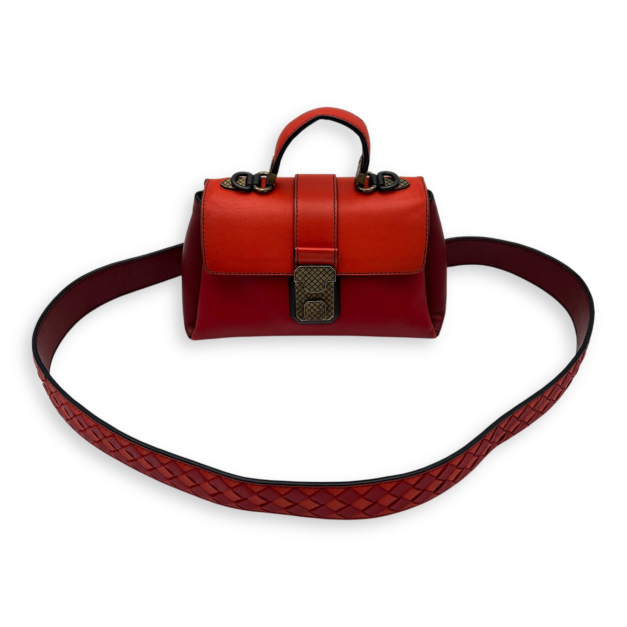 Piazza Top Handle Bag Red in Calfskin, Ruthenium hardware - Image 15