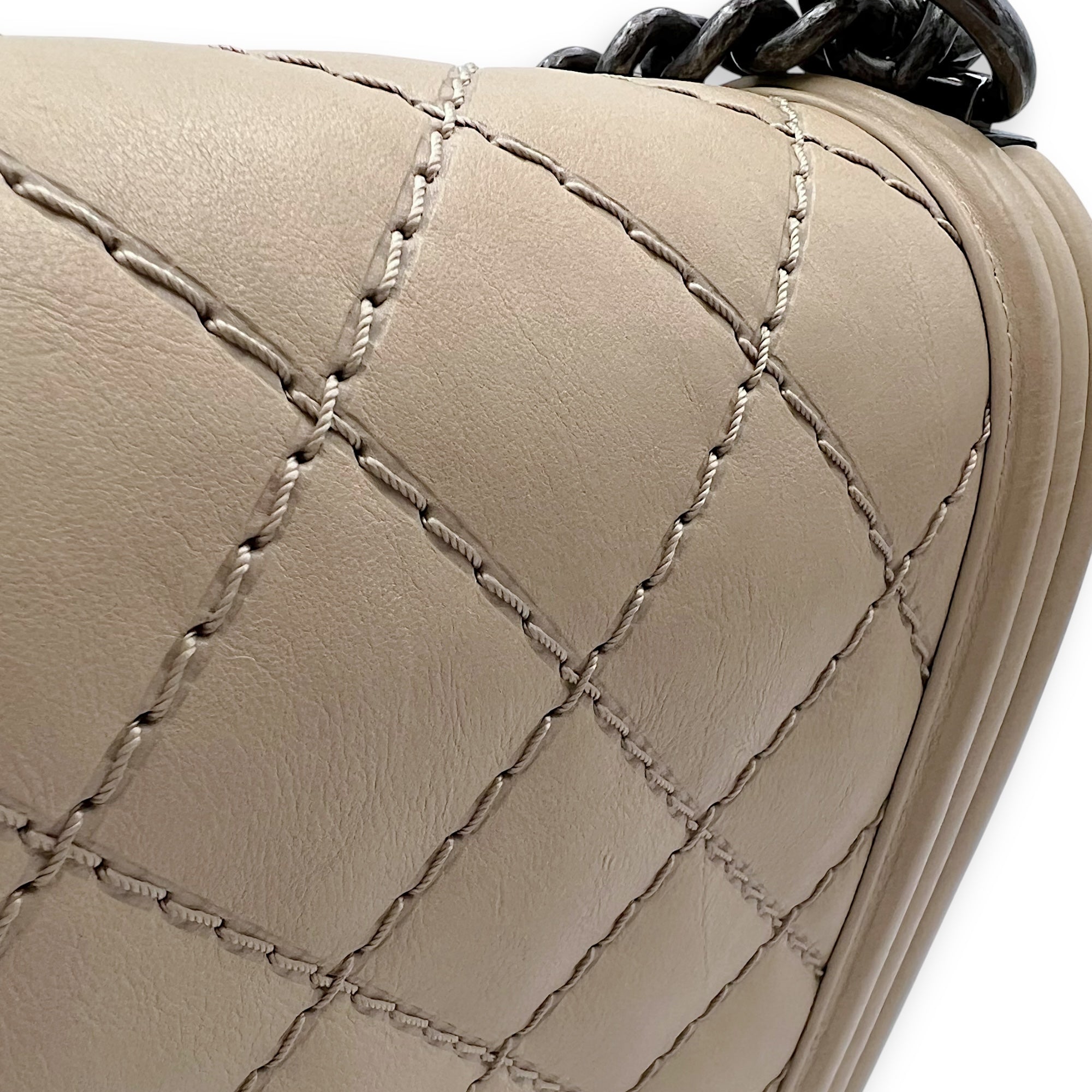 Boy Medium Beige Shoulder Bag in Calfskin, Gunmetal hardware - Image 11