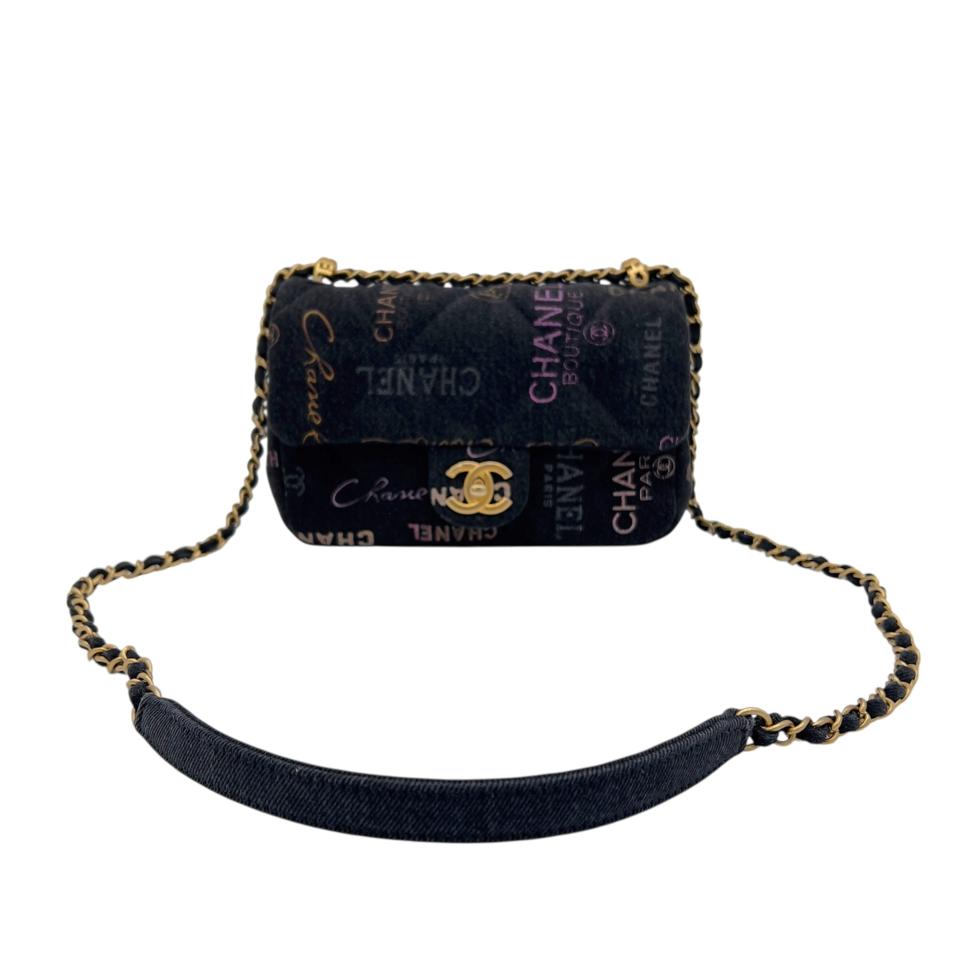 Mood Multi-colour Shoulder Bag in Denim, Gold hardware - Image 10