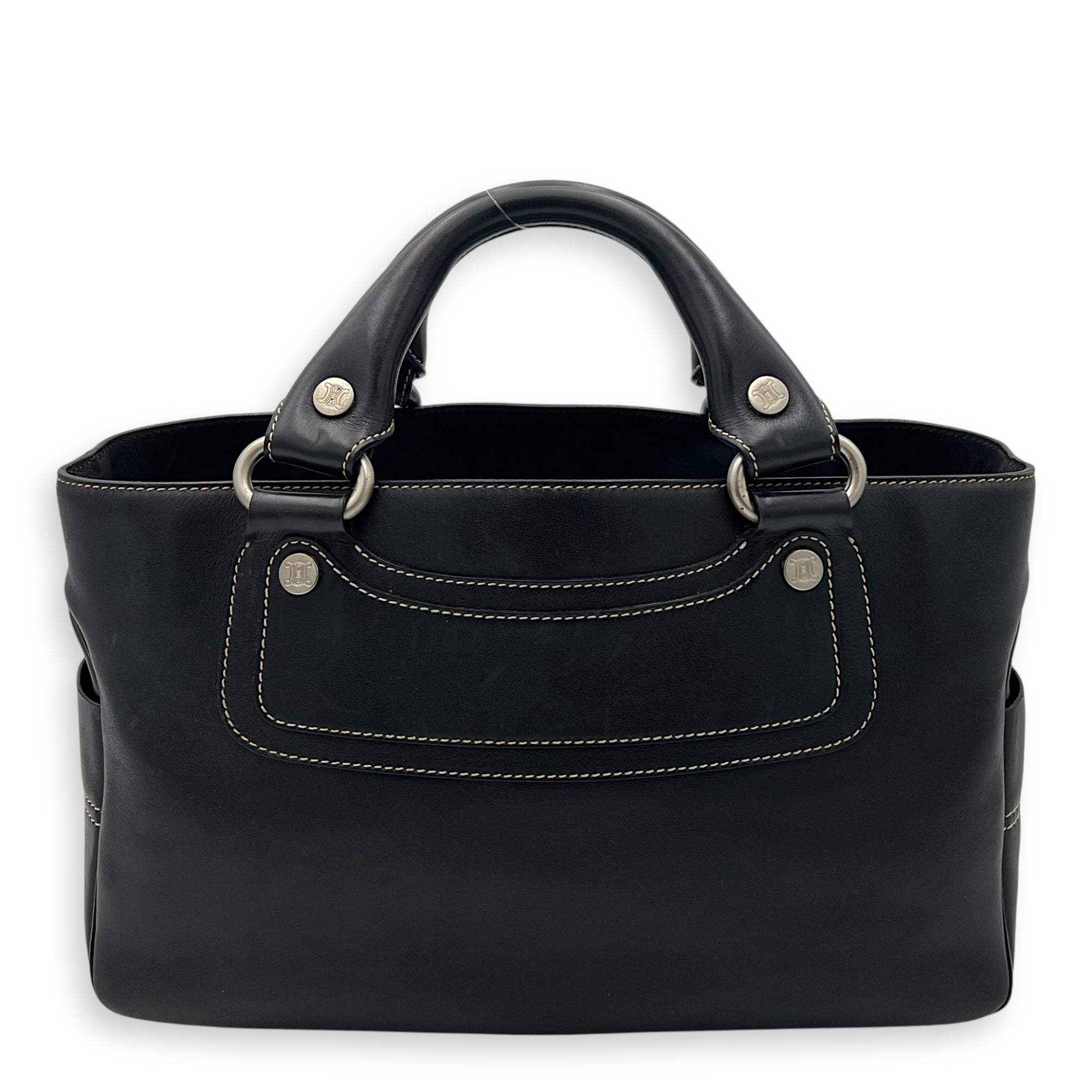Boogie Black Top Handle Bag in Calfskin, Silver hardware