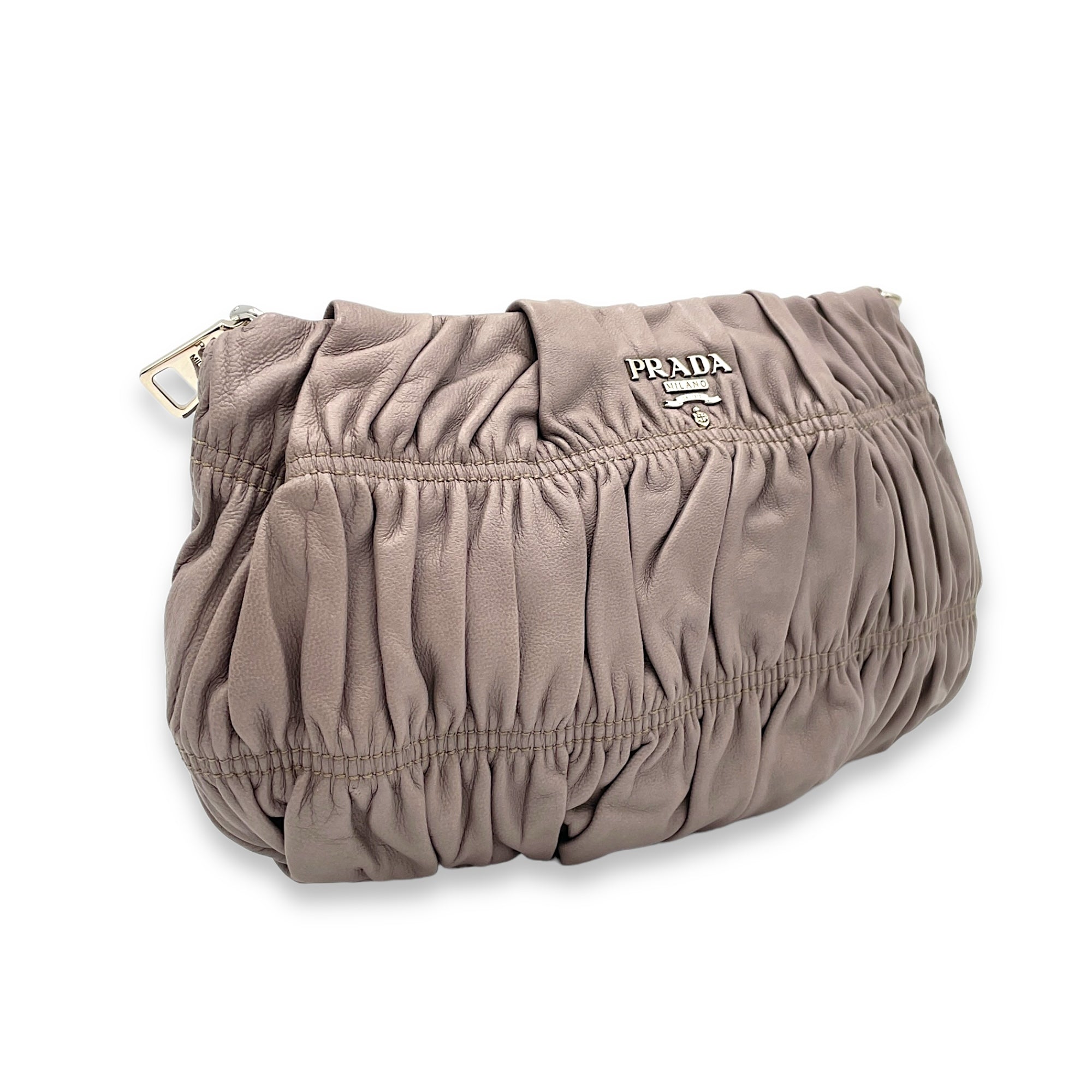 Logo Grey Pouch in Lambskin, Silver hardware - Image 4