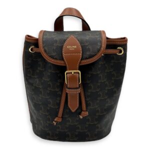 Folco Backpack Brown in Coated Canvas, Gold hardware