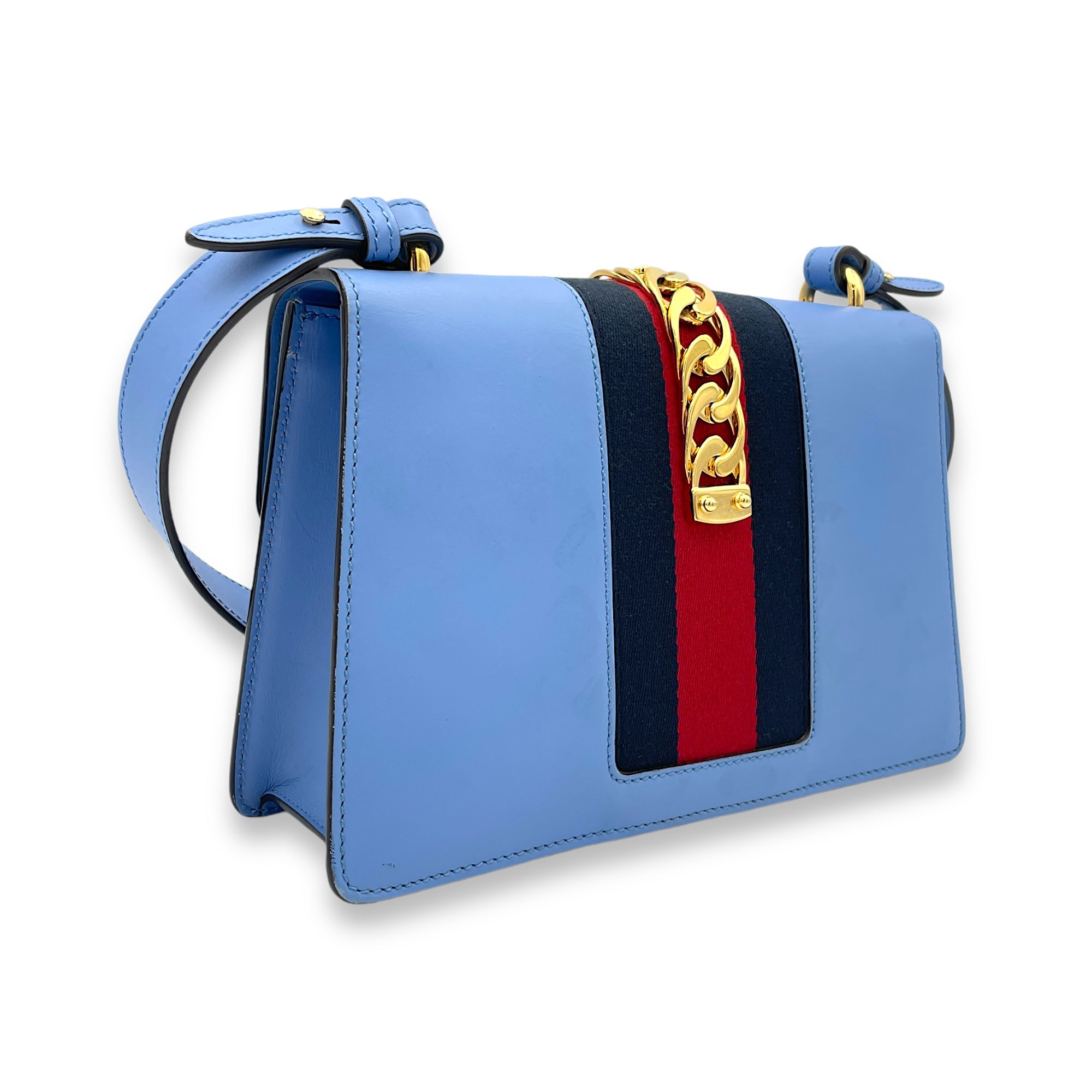 Sylvie Small Blue Shoulder Bag in Calfskin, Gold hardware - Image 5
