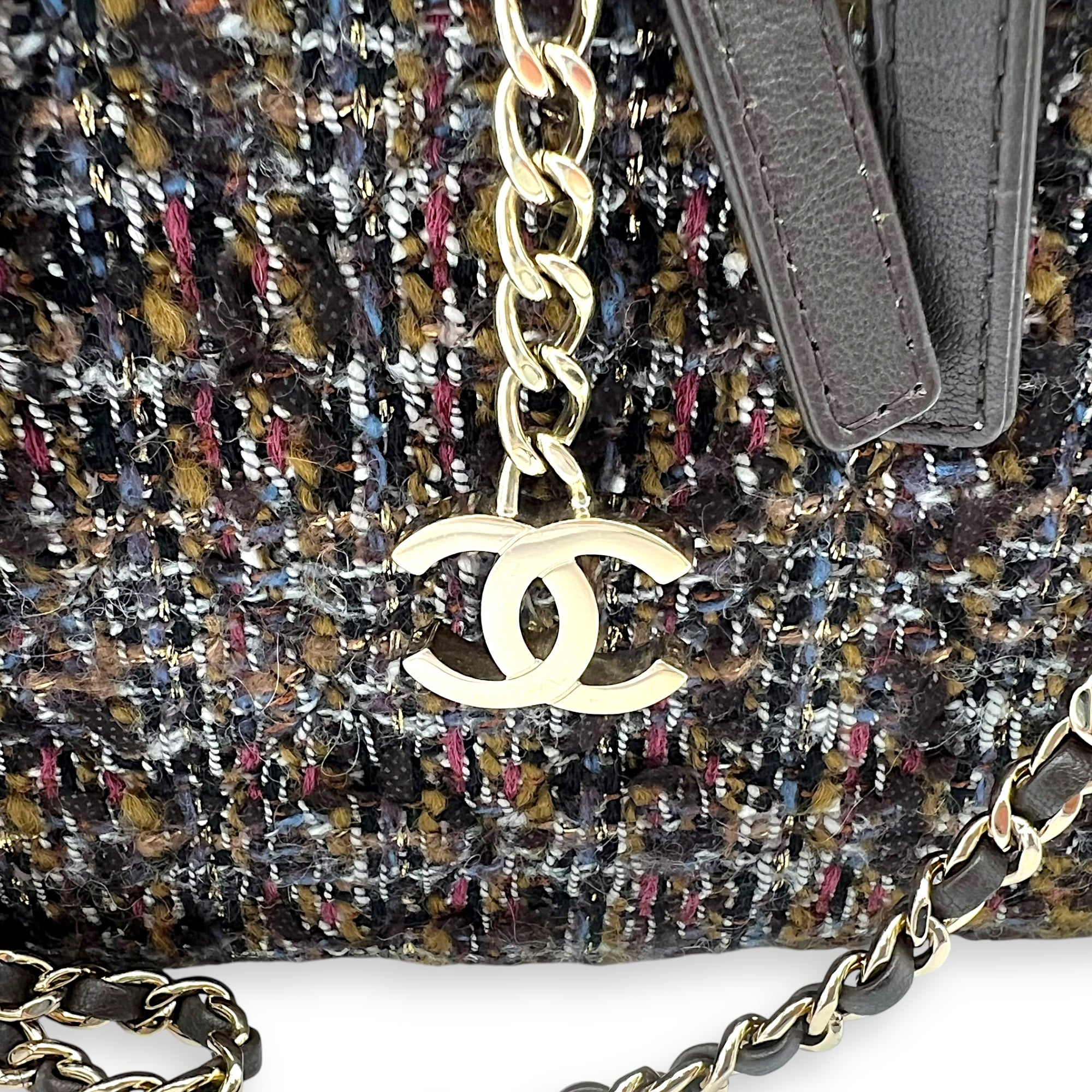 Vanity Case Wood Multi-colour Top Handle Bag in Tweed, Gold hardware - Image 16