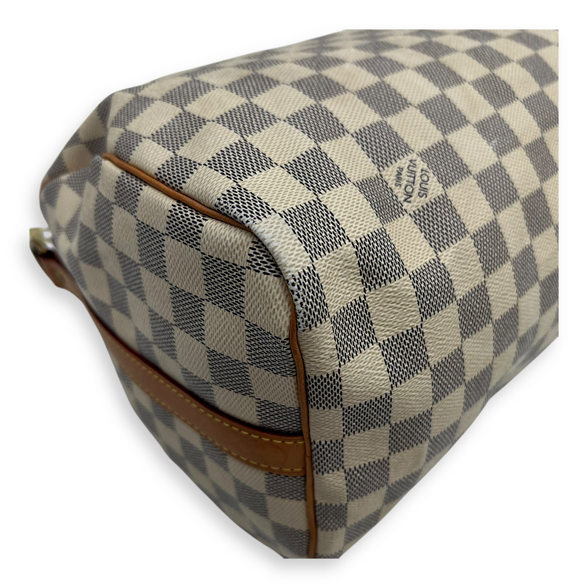Speedy Bandouliere 30 Damier Azur Top Handle Bag in Coated Canvas, Gold hardware - Image 14
