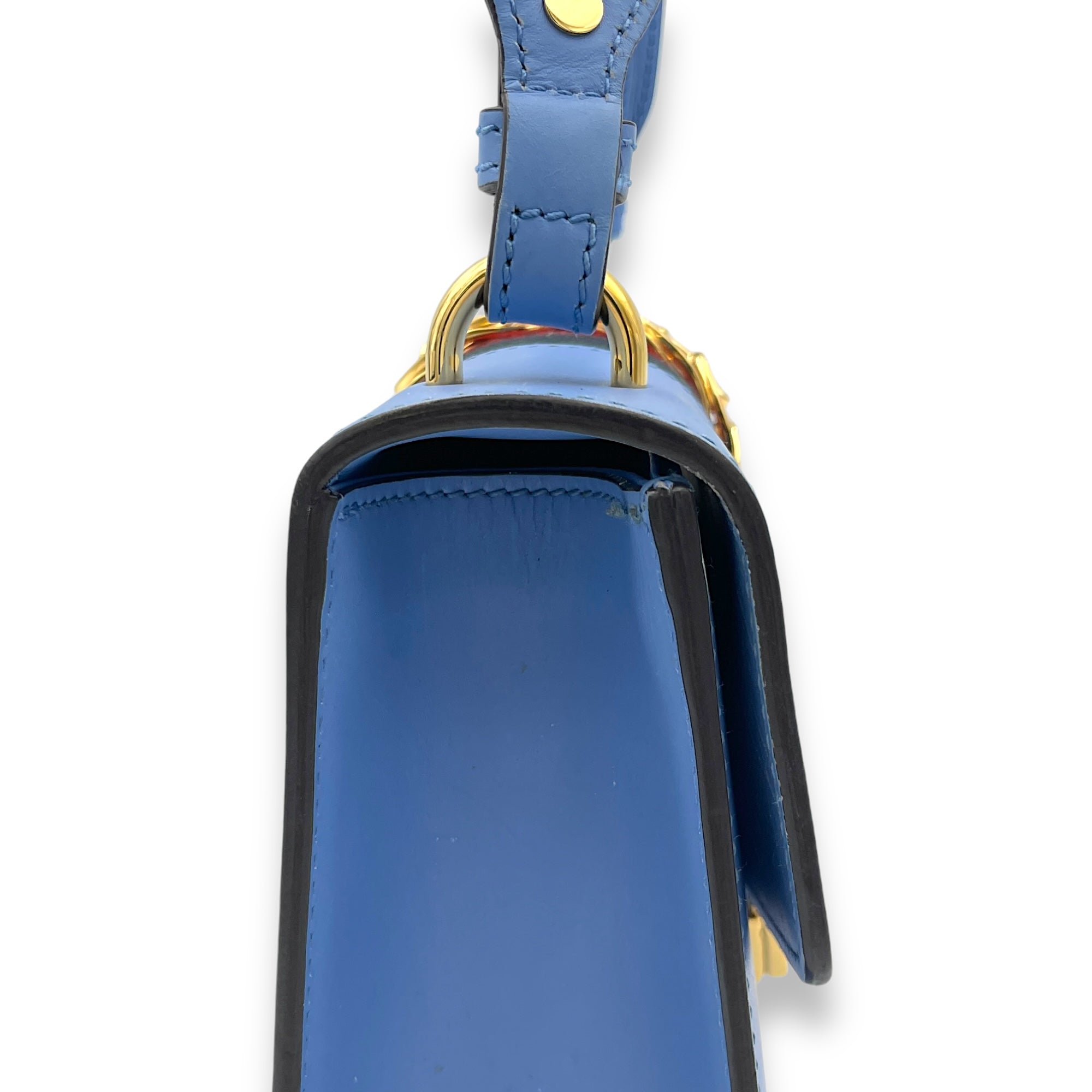 Sylvie Small Blue Shoulder Bag in Calfskin, Gold hardware - Image 9