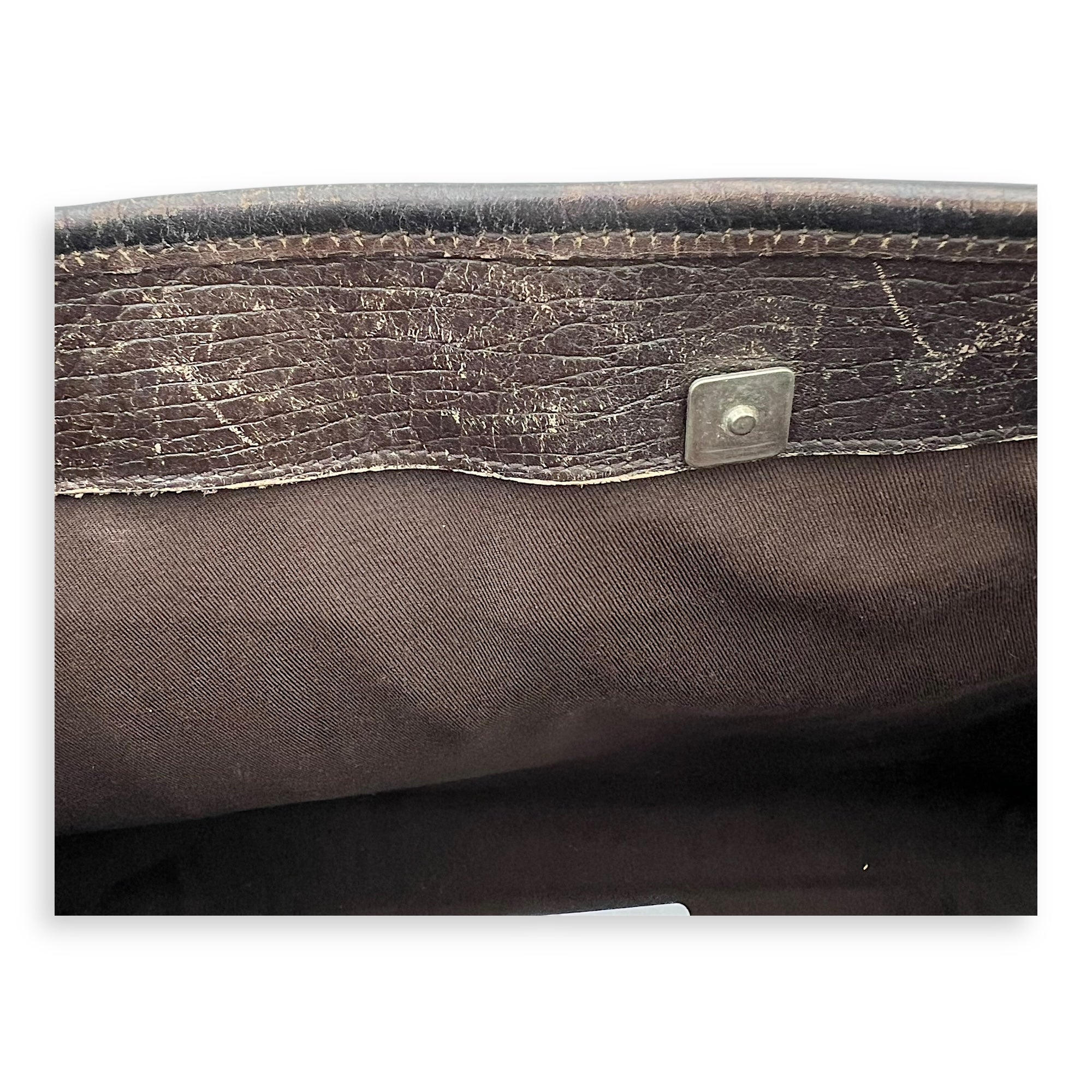 Vintage Top Handle Bag Brown in Coated Canvas, Silver hardware - Image 16