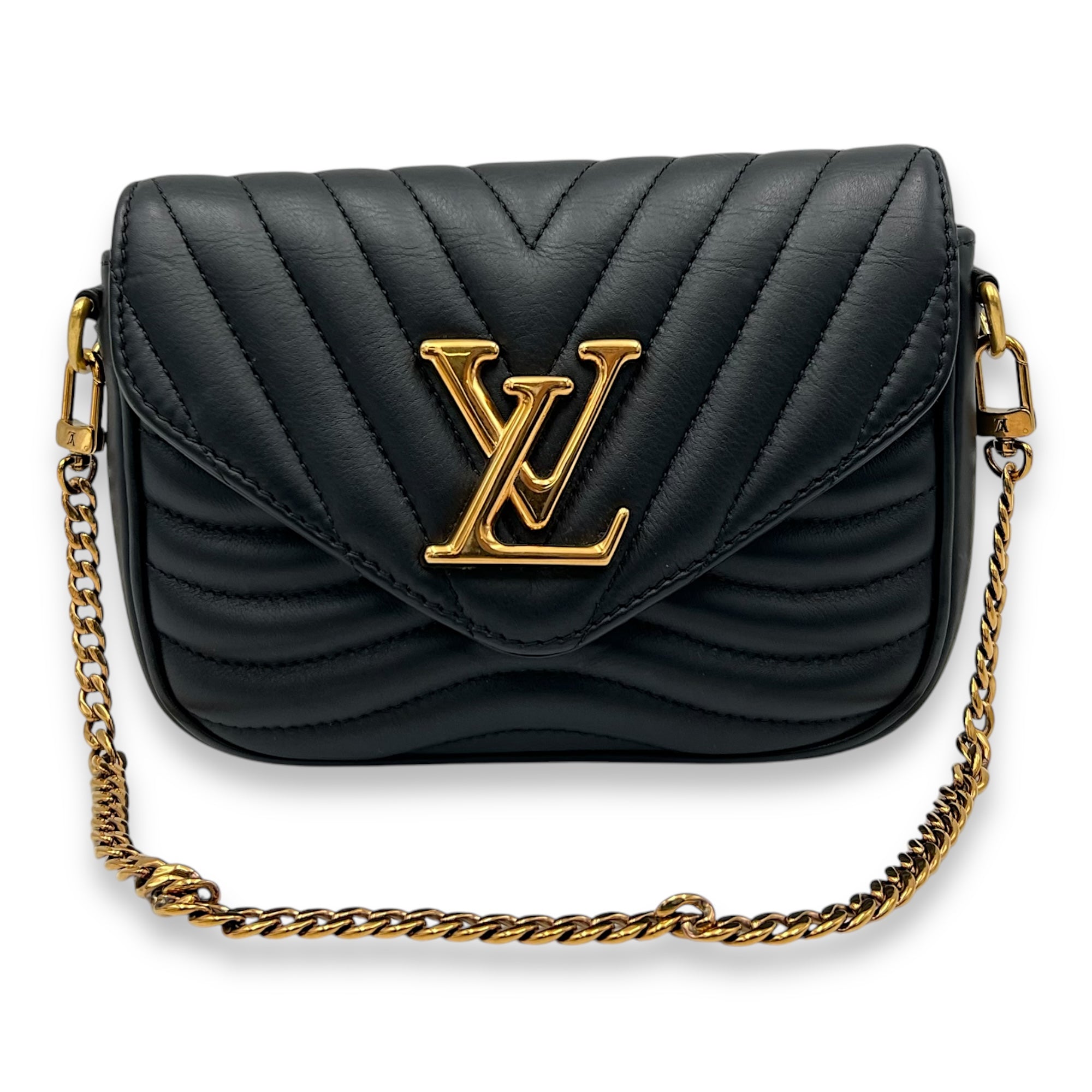 New Wave Multi Pochette Black Shoulder Bag in Calfskin, Gold hardware - Image 10