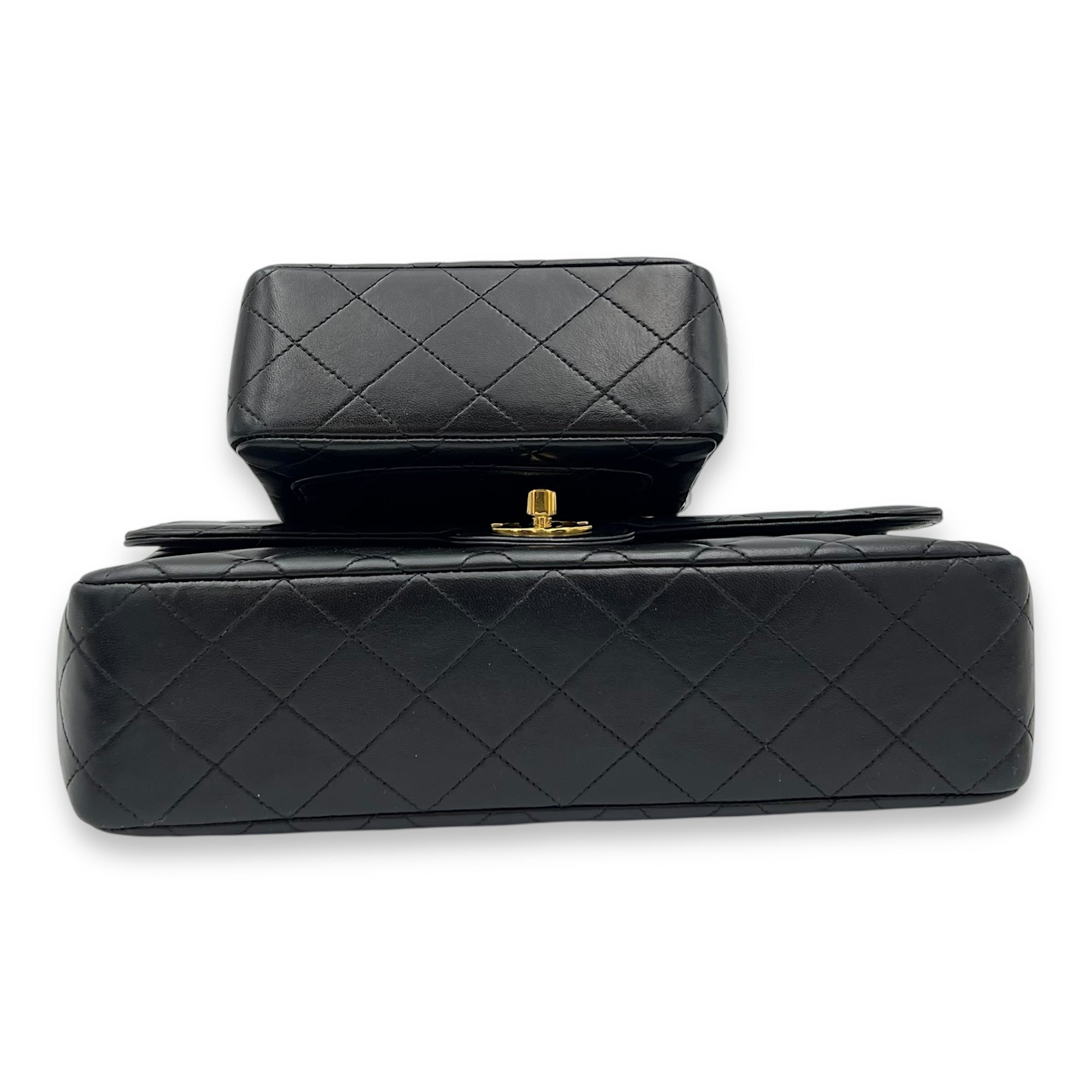 Kelly Parent and Child Black Top Handle Bag in Lambskin, Gold hardware - Image 6