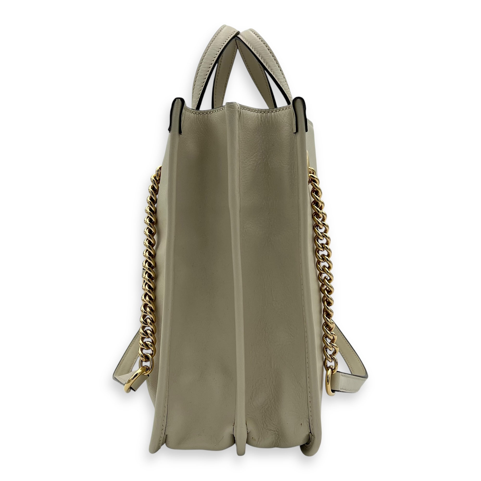Horsebit 1955 Top Handle Bag White in Calfskin, Gold hardware - Image 5