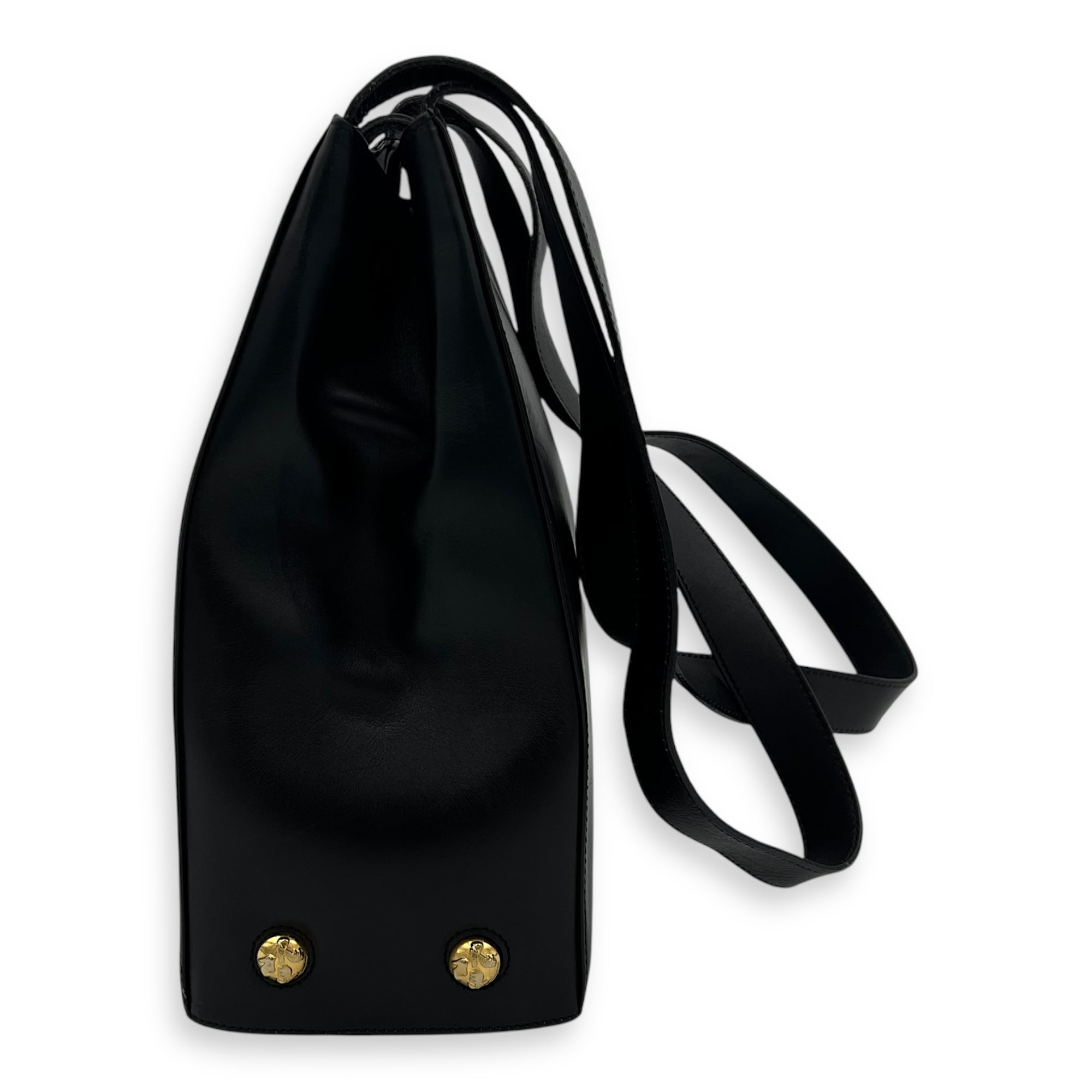 Gancini Black Shoulder Bag in Calfskin, Gold hardware - Image 5
