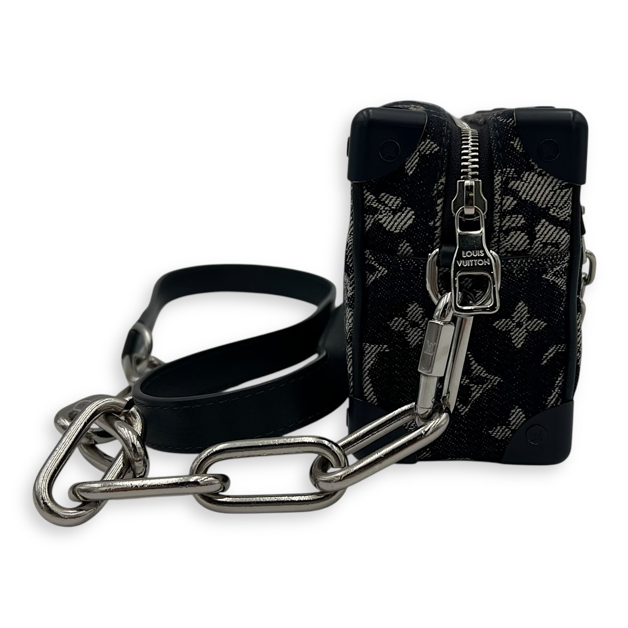 Soft Trunk Shoulder Bag Blue in Denim, Silver hardware - Image 15