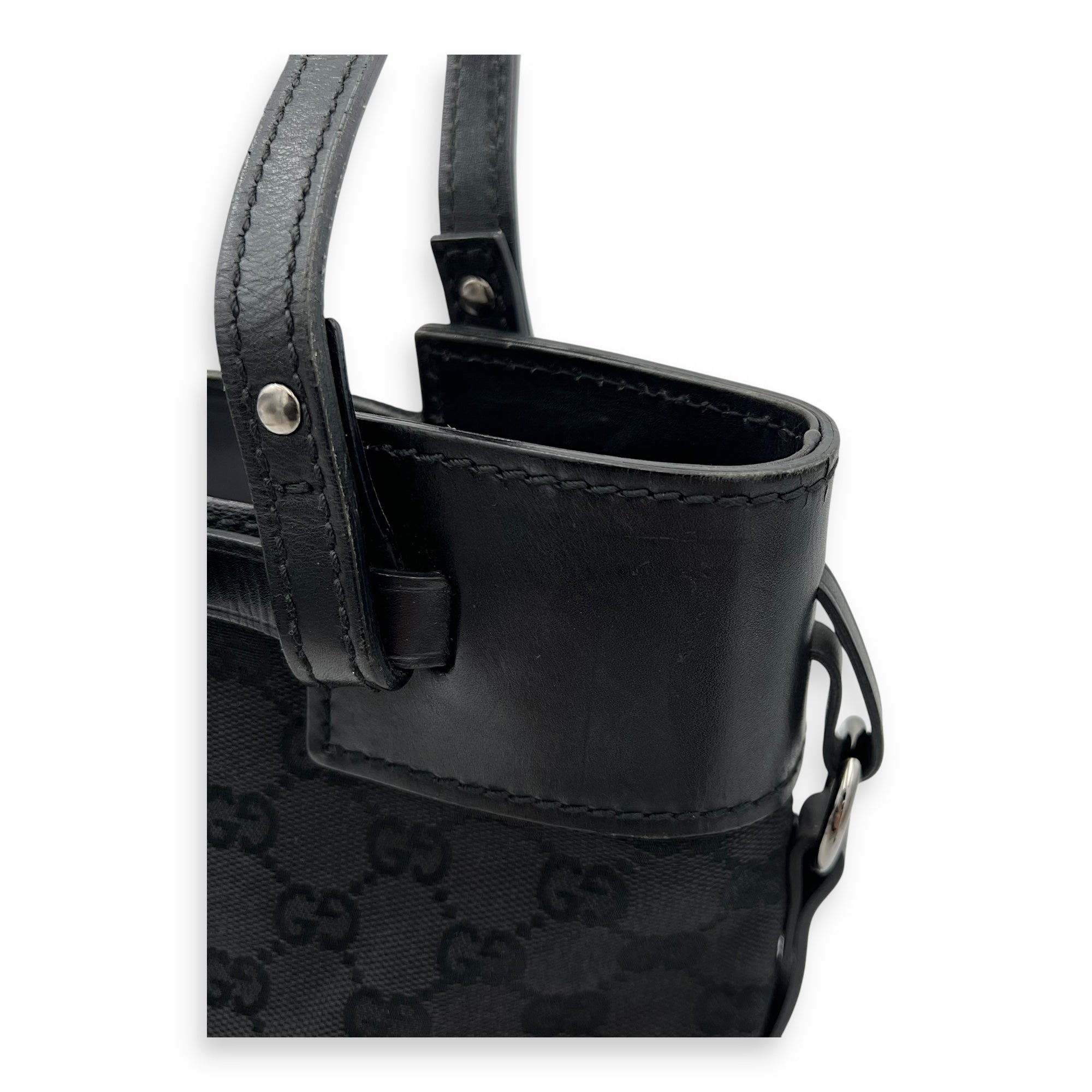 GG Top Handle Bag Black in Canvas, Silver hardware - Image 9