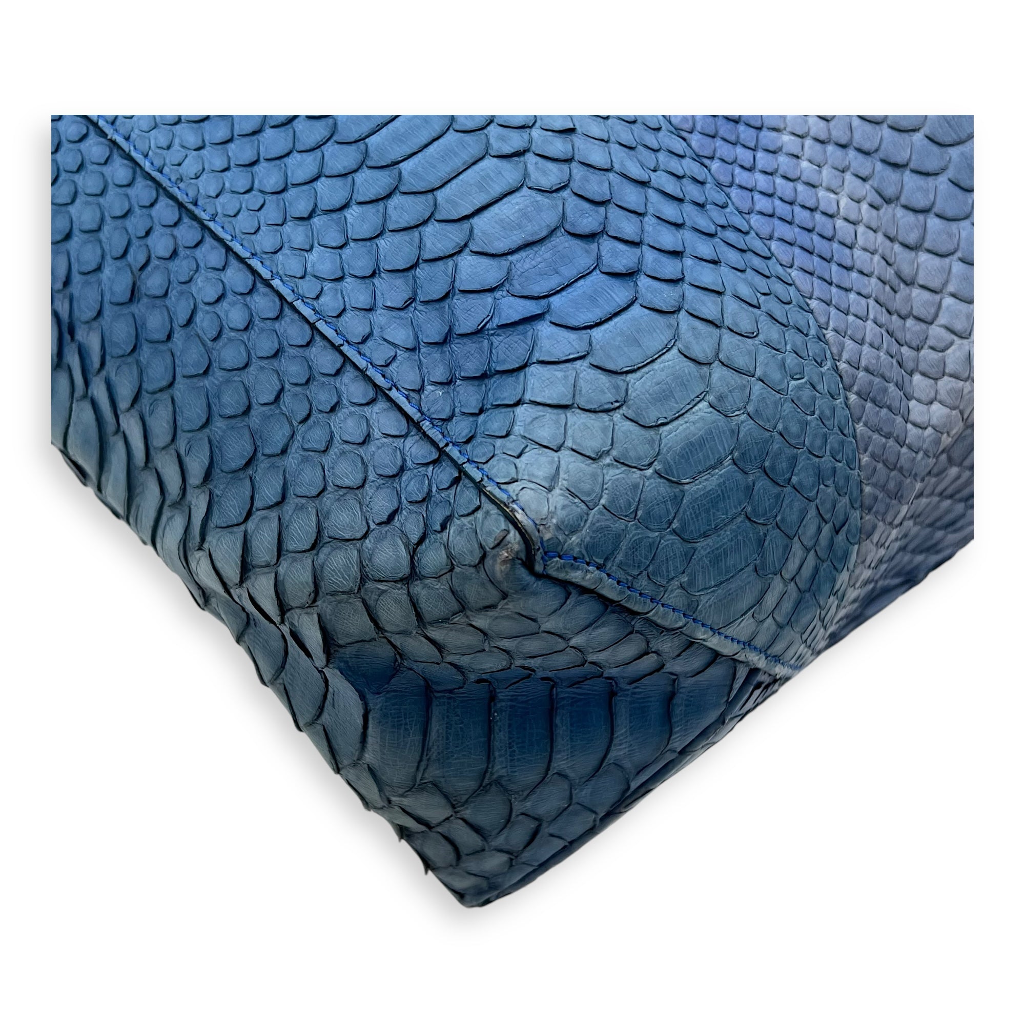 Cabas Tote Bag Blue in Python Leather, Gold hardware - Image 13