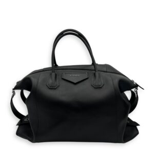 Antigona Maxi Black Duffle Bag in Calfskin, Silver hardware