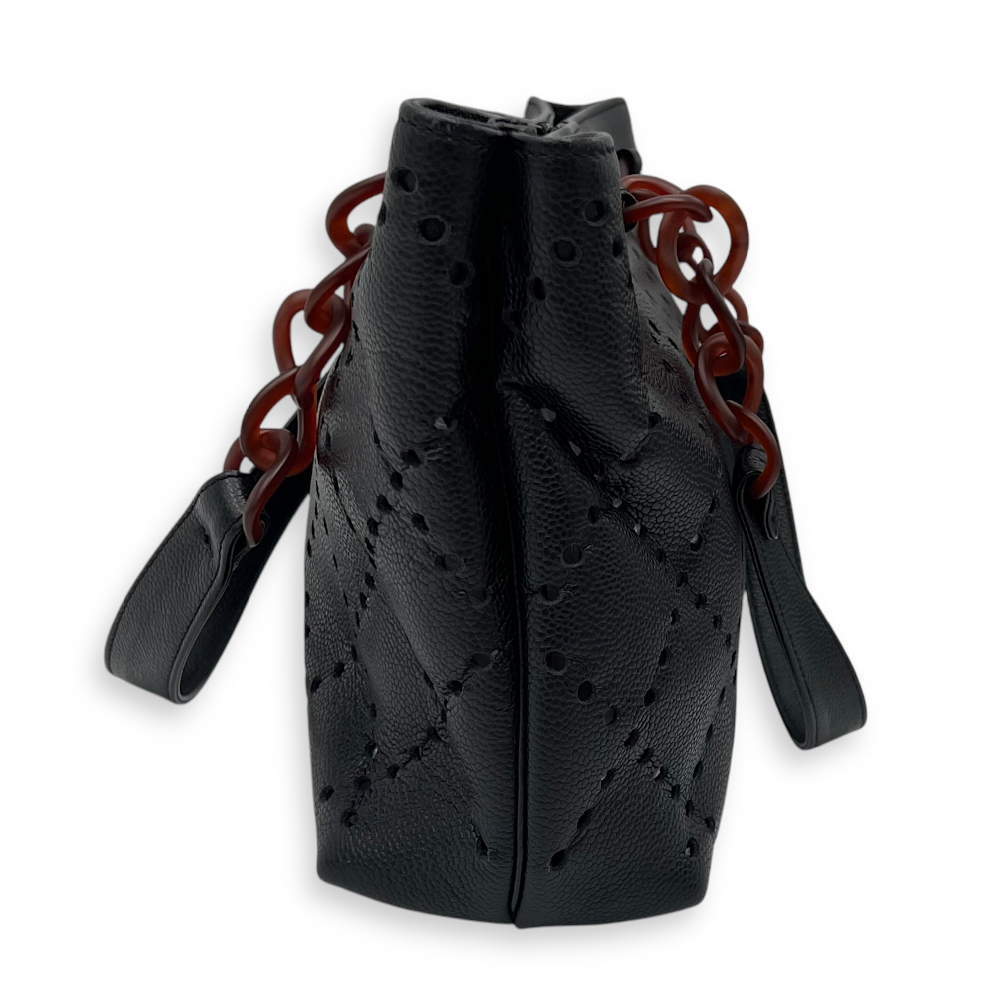 CC Perforated Black Tote Bag in Caviar Leather, Acrylic hardware - Image 5