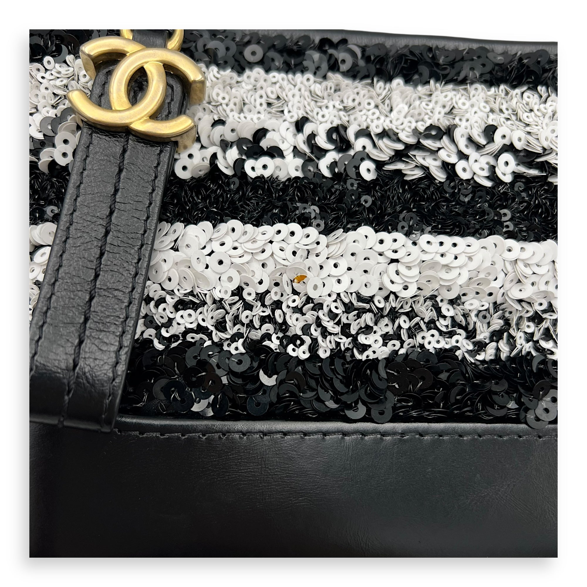 Gabrielle Small Black - White Shoulder Bag in Sequins, Gold hardware - Image 8