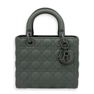 Lady Dior Medium Grey Top Handle Bag in Lambskin, Ultramatte hardware