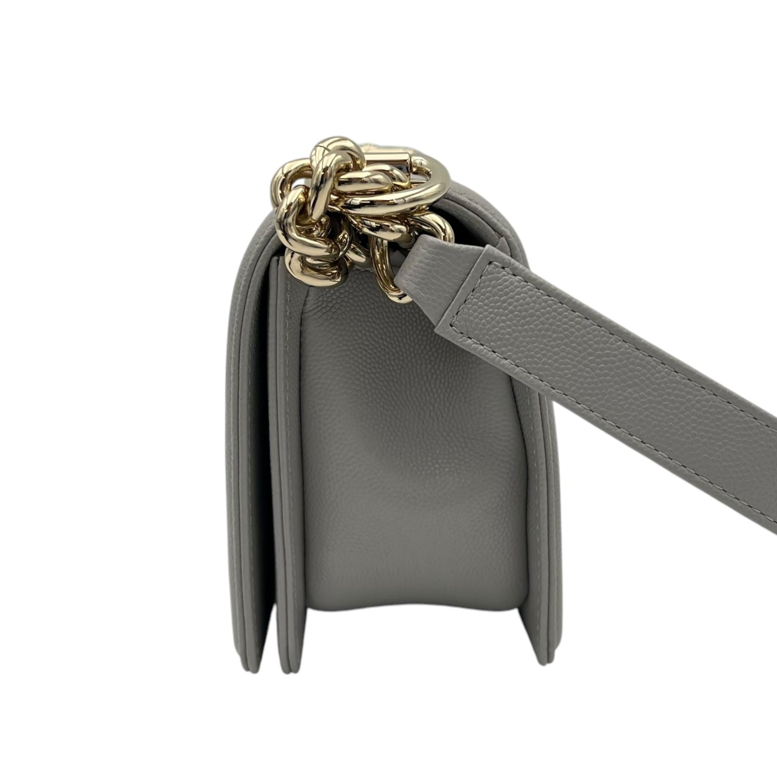 Chevron Quilted Boy Small Grey Shoulder Bag in Caviar Leather, Gold hardware - Image 5