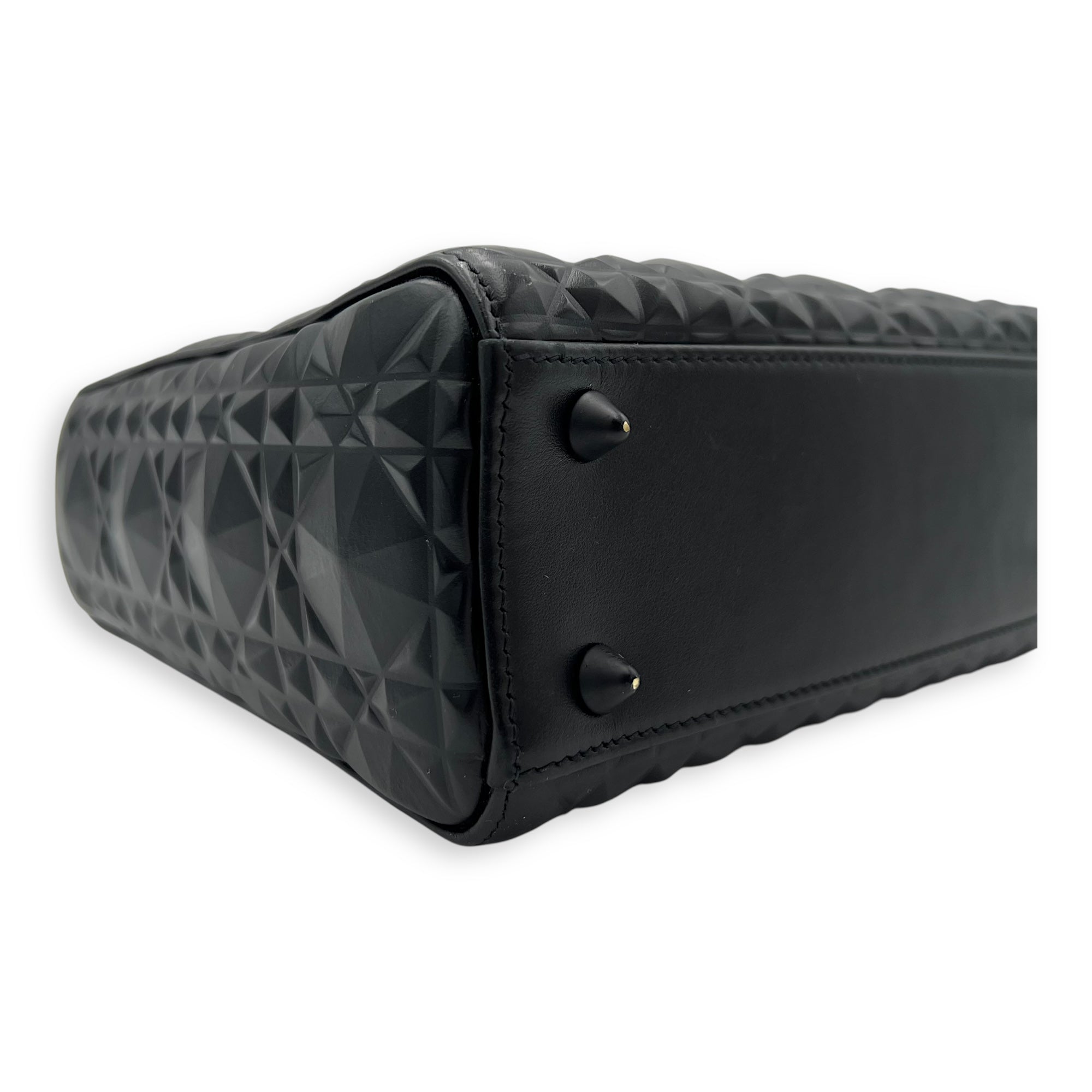 Lady Dior Small Black Top Handle Bag in Calfskin, Ultramatte hardware - Image 12