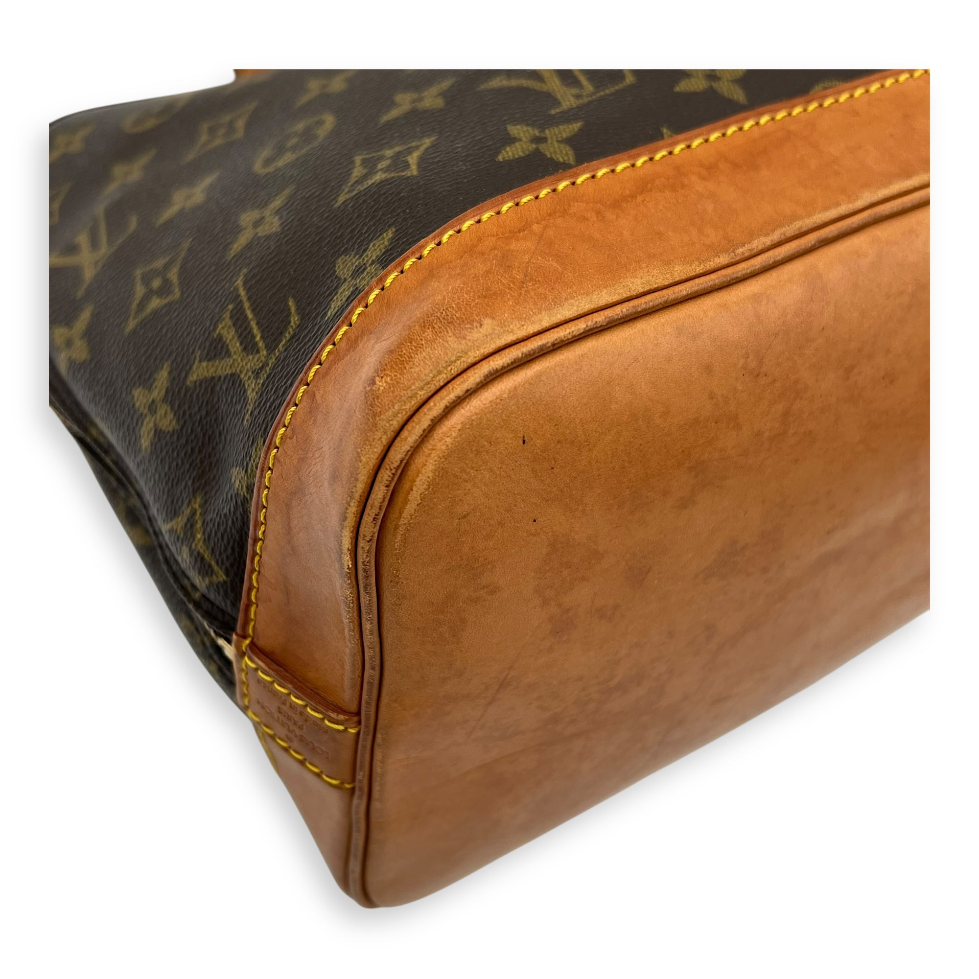 Alma Top Handle Bag PM Brown in Monogram Coated Canvas, Gold hardware - Image 11