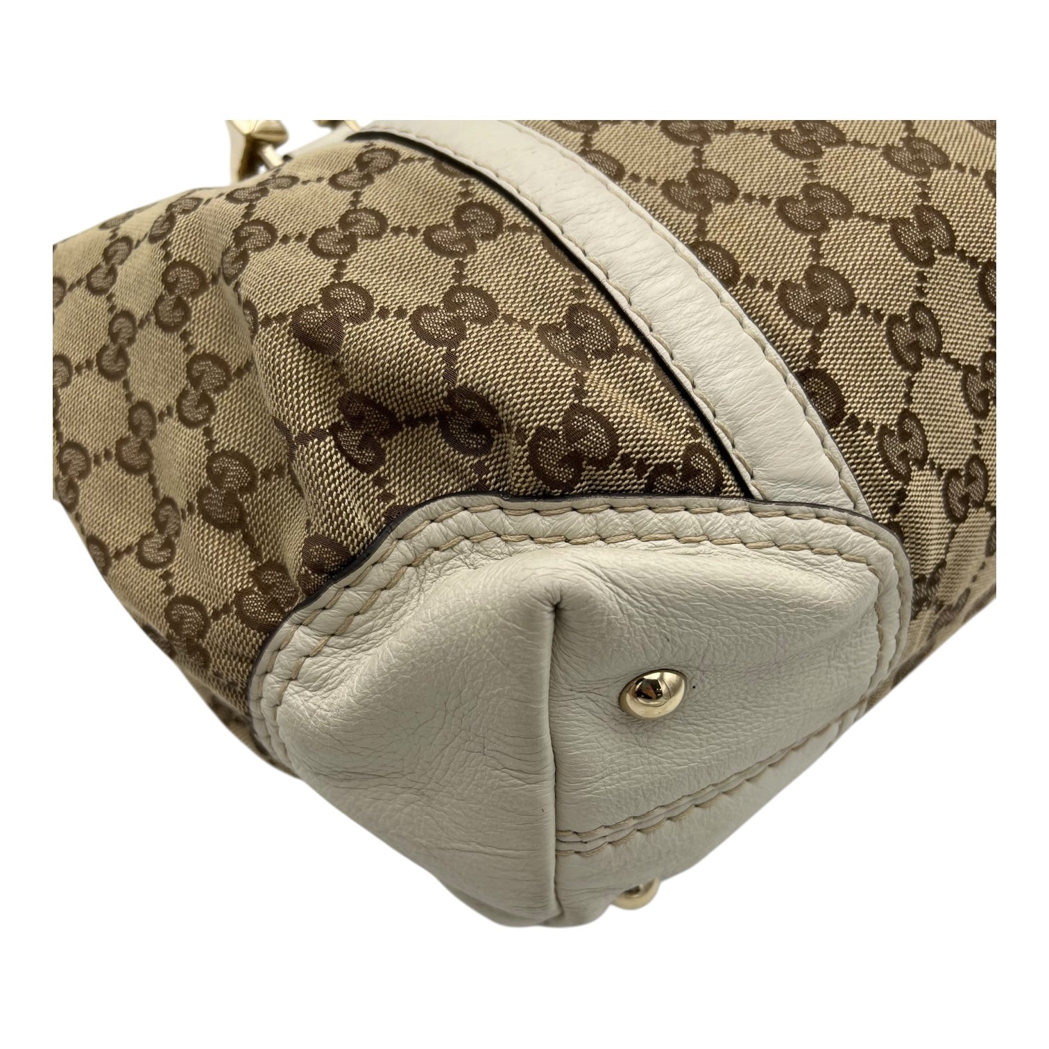 Boston Top Handle Bag Brown in Canvas, Gold hardware - Image 9