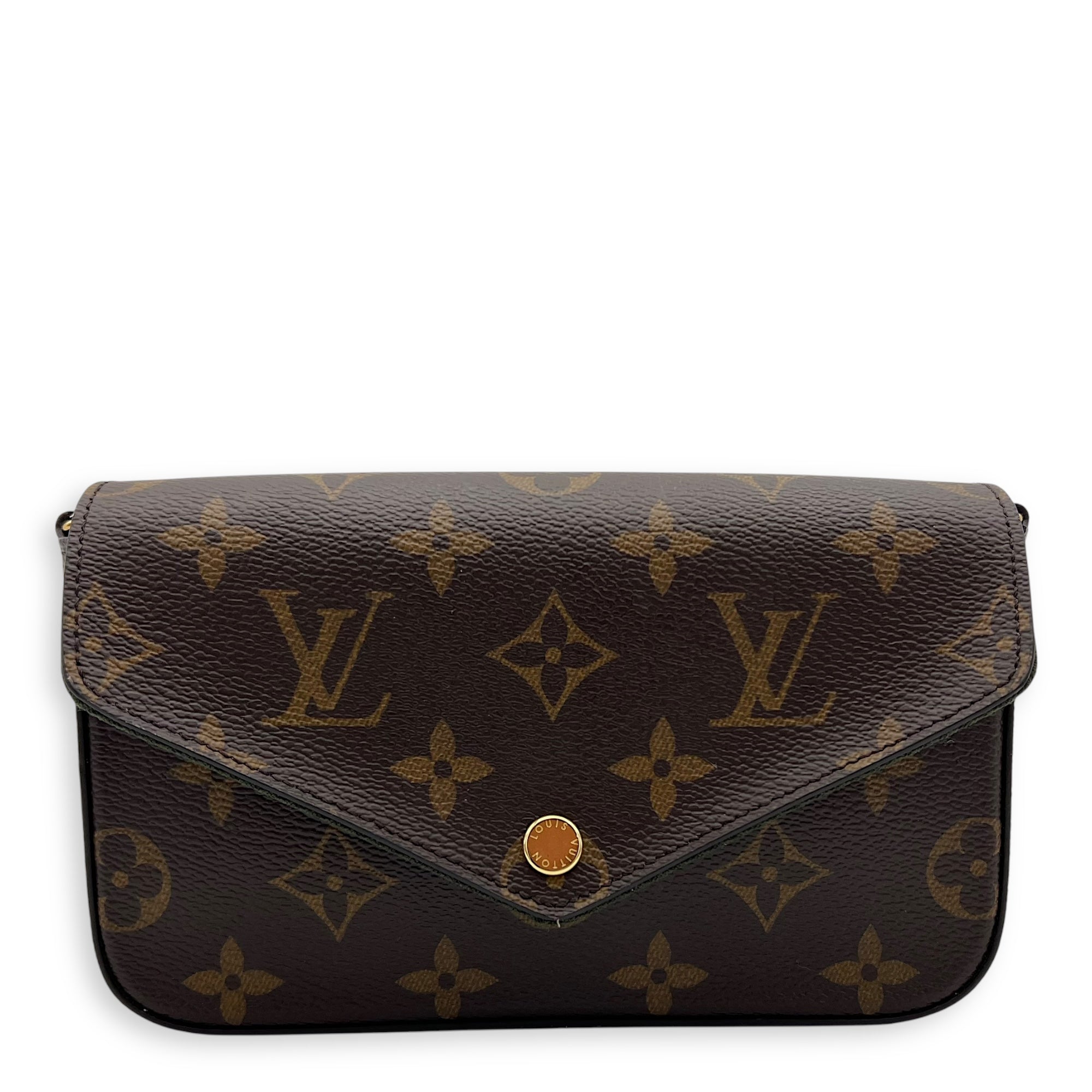 Felicie Strap & Go Brown Crossbody Bag in Monogram Coated Canvas, Gold hardware