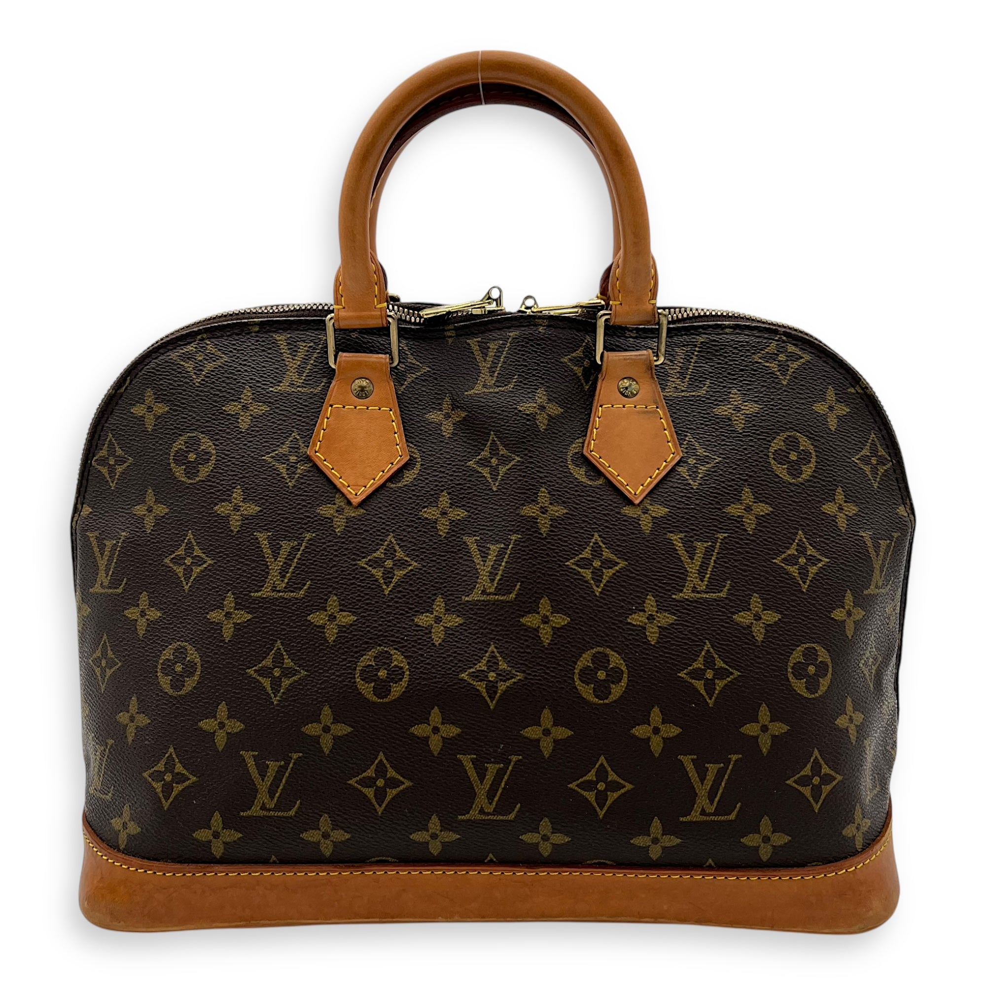 Alma Top Handle Bag PM Brown in Monogram Coated Canvas, Gold hardware