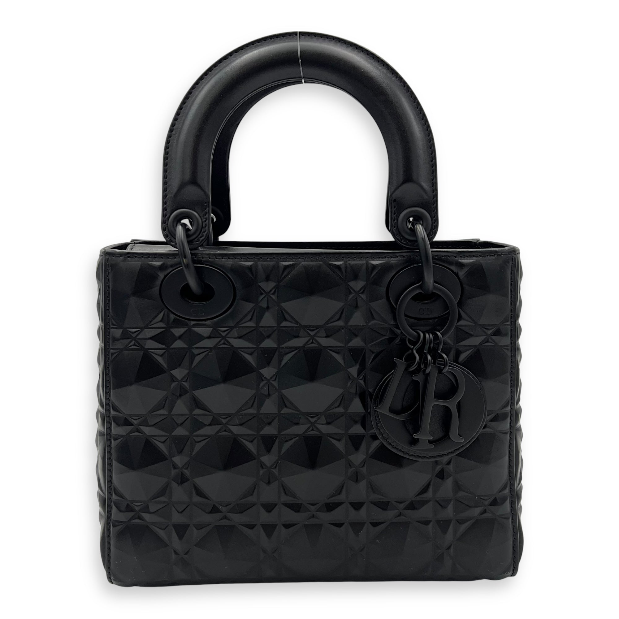 Lady Dior Small Black Top Handle Bag in Calfskin, Ultramatte hardware
