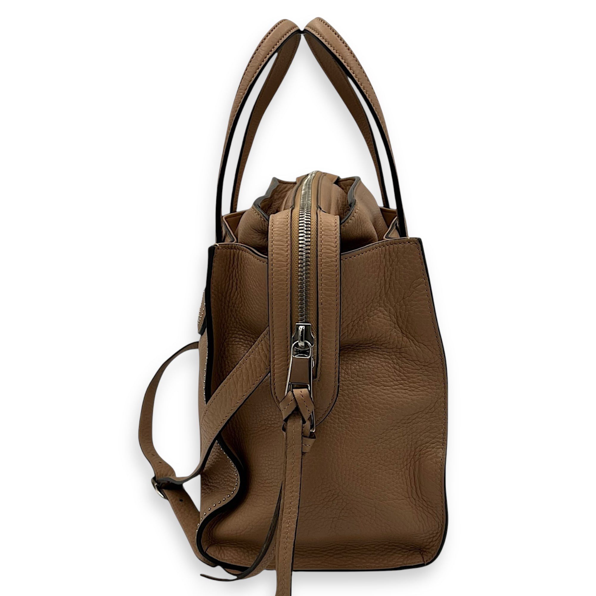 Studded 2 Way Brown Top Handle Bag in Calfskin, Gold hardware - Image 5