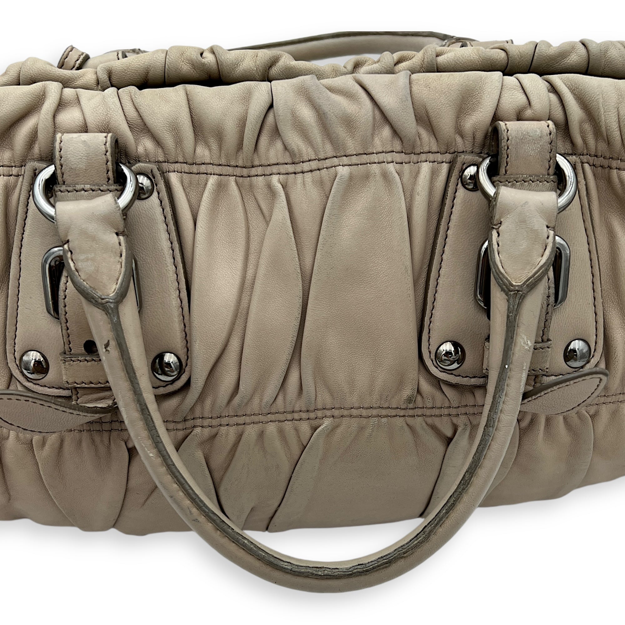 Gaufre Satchel Beige Top Handle Bag in Lambskin, Silver hardware - Image 11