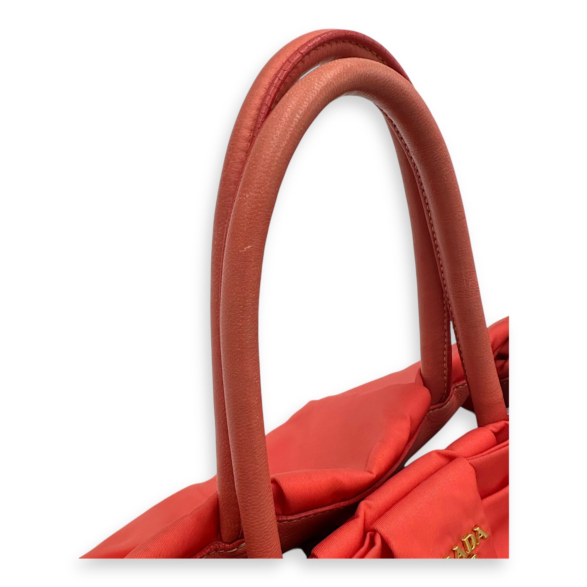 Bow Salmon Top Handle Bag in Nylon, Gold hardware - Image 13