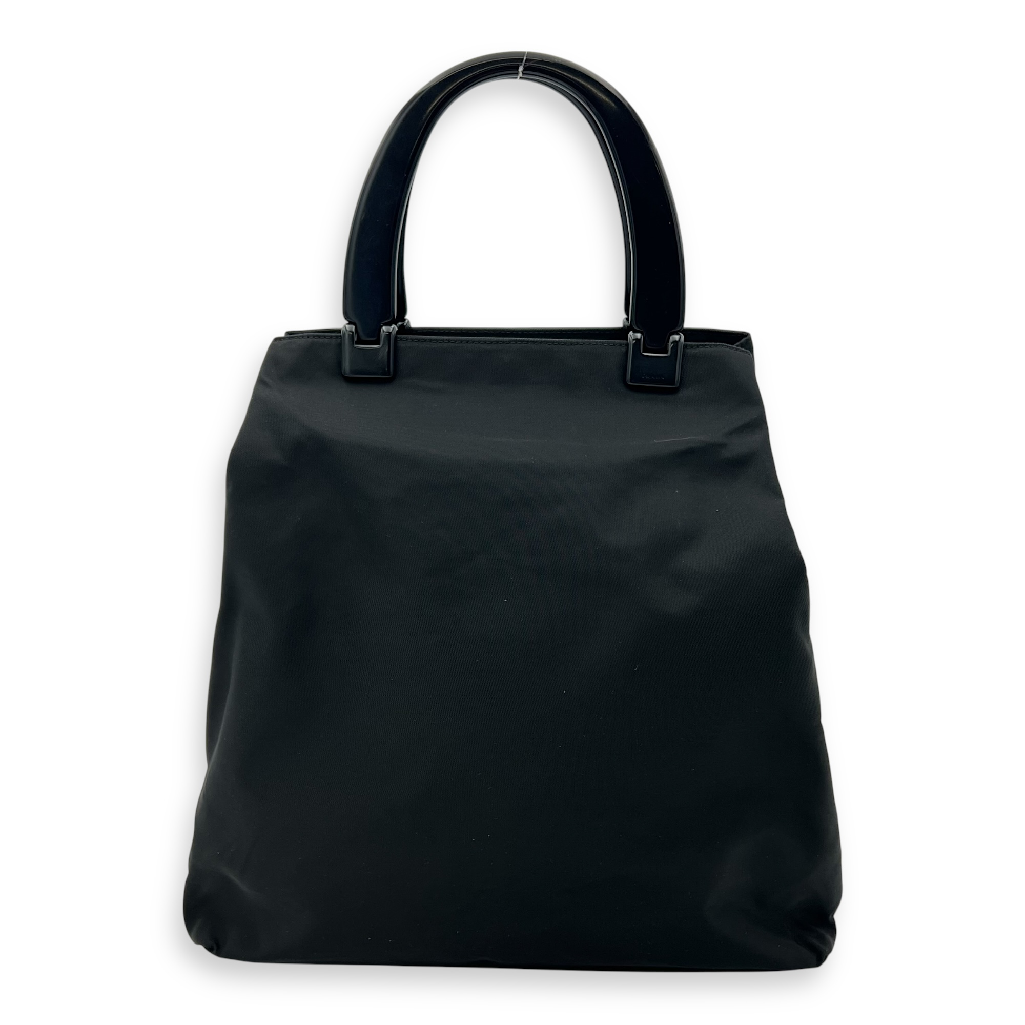 Logo Top Handle Bag Black in Nylon, Silver hardware