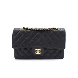 Quilted Caviar Leather Gold-Tone Black