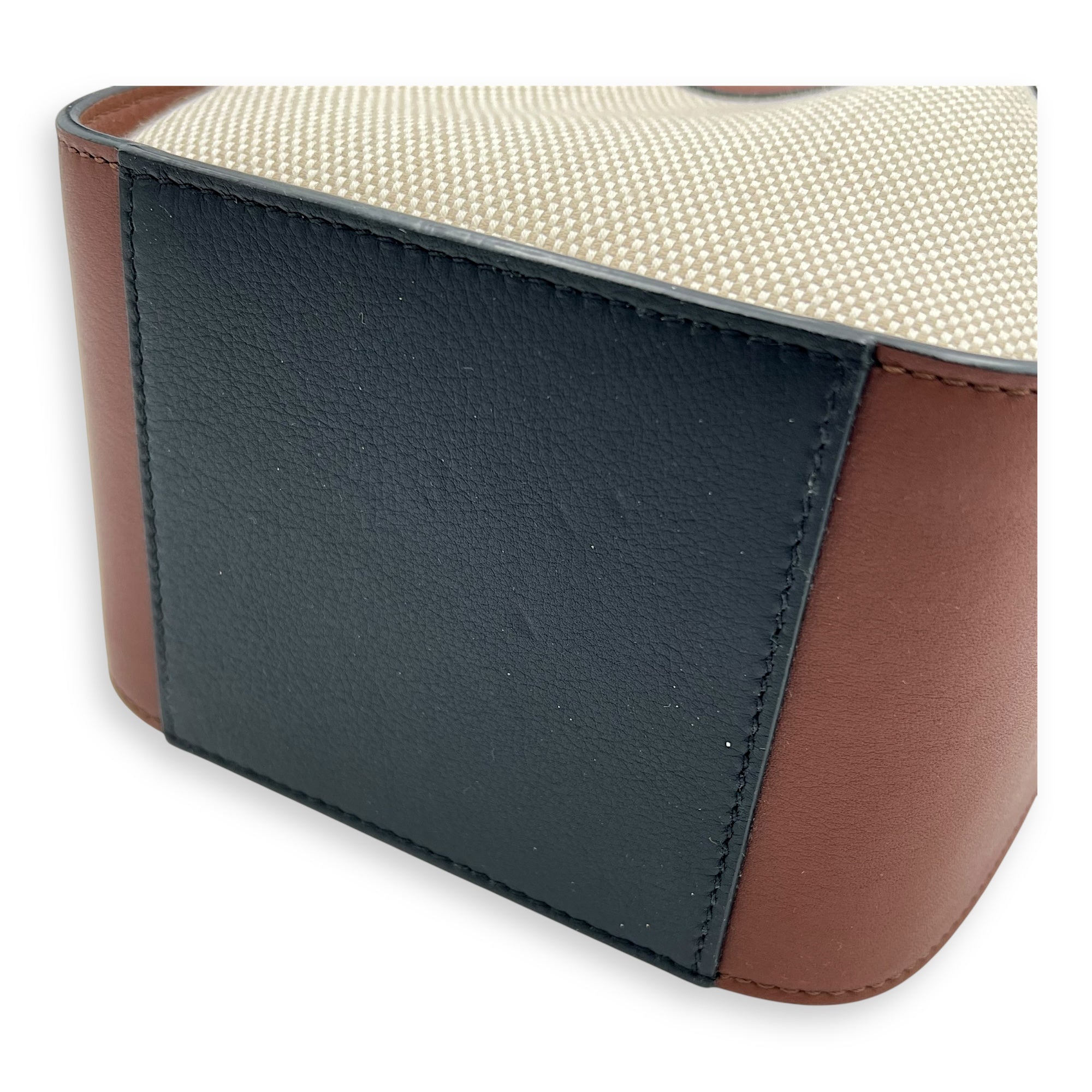 Hammock Shoulder Bag Mini Black White Brown in Canvas & Calfskin, Gold hardware - Image 7