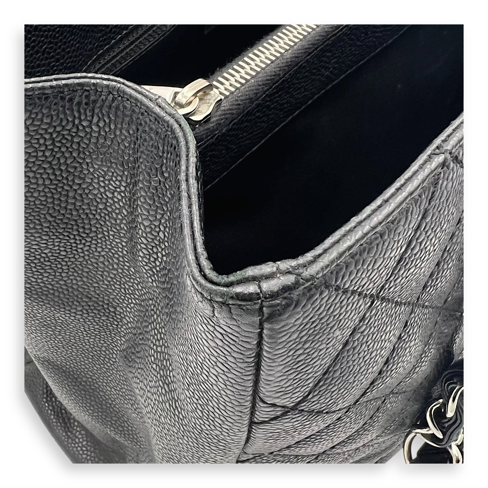 GST Tote Bag Black in Caviar Leather, Silver hardware - Image 14