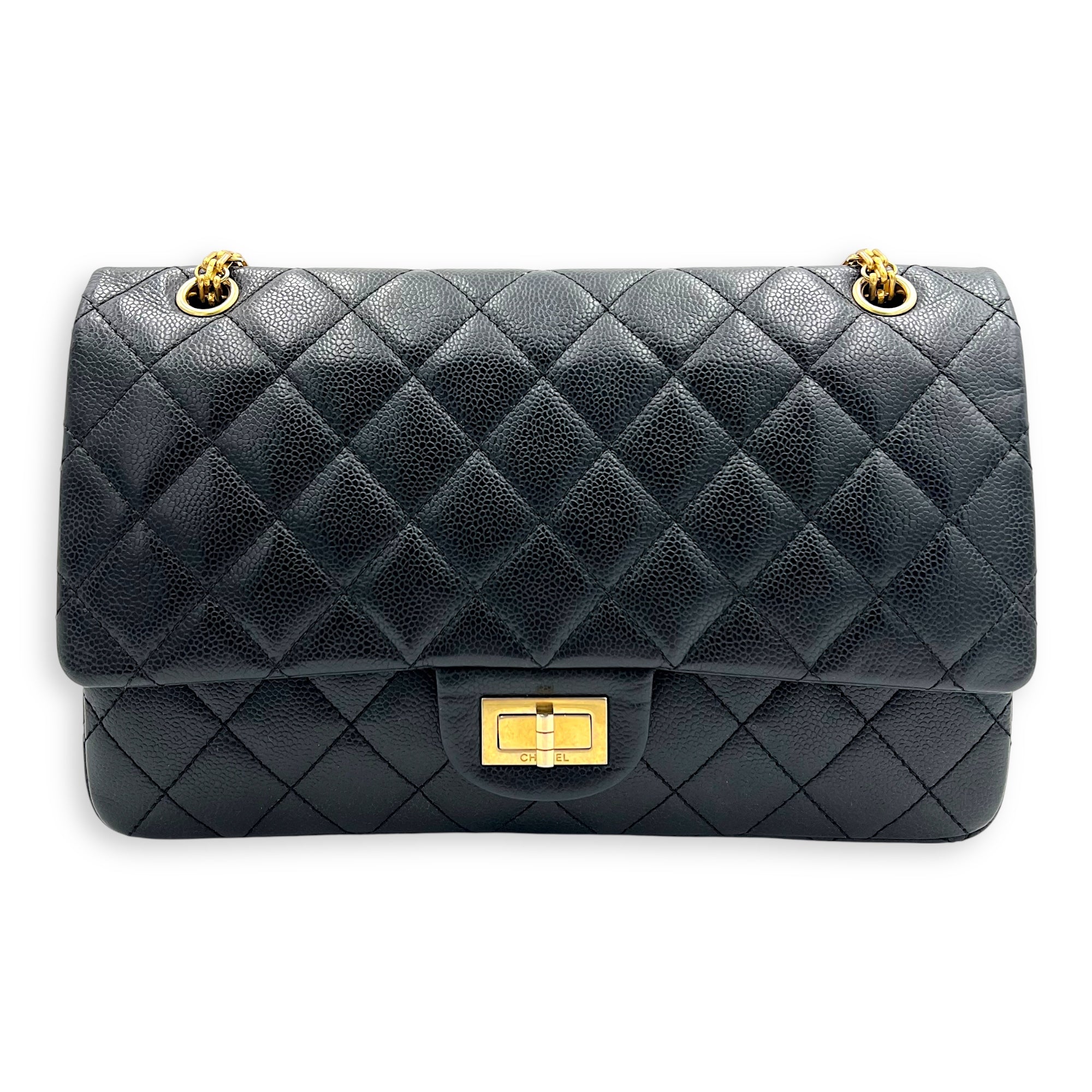 2.55 Shoulder Bag Black in Caviar Leather, Gold hardware