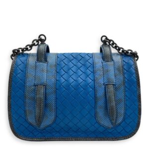Intrecciato Blue Shoulder Bag in Lambskin and Lizard, Ruthenium hardware